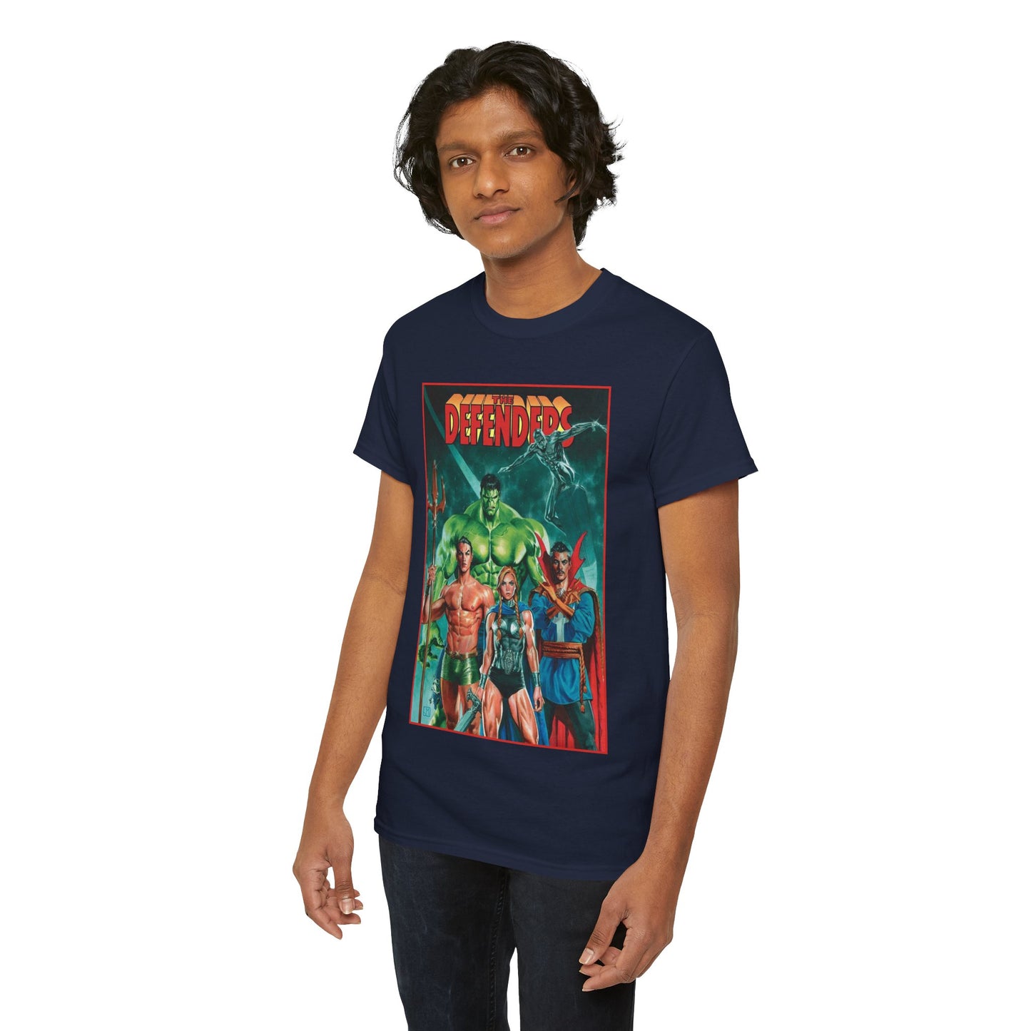 Defenders T-Shirt - Dr Strange, Valkyrie, Hulk, Namor, Silver Surfer - Marvel Comics - Popular 1970s Series