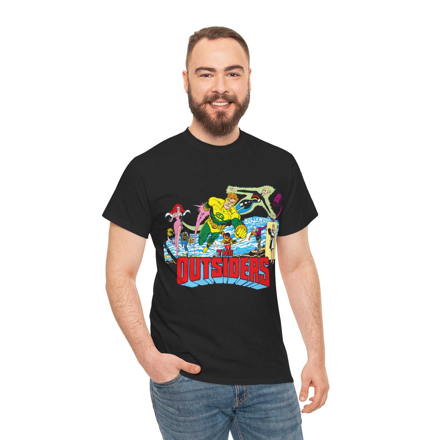 Outsiders T-Shirt - Amazing Jim Aparo Art - Black Lightning, Geo-Force, Katana, Metamorpho, Looker, Halo - DC Comics