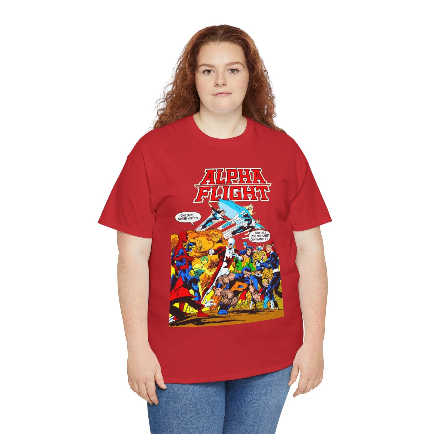 Alpha Flight T-Shirt - John Byrne Art - Sasquatch, Aurora, Northstar, Guardian, Puck, Shaman, Snowbird - Canada's Super Team - Marvel Comics