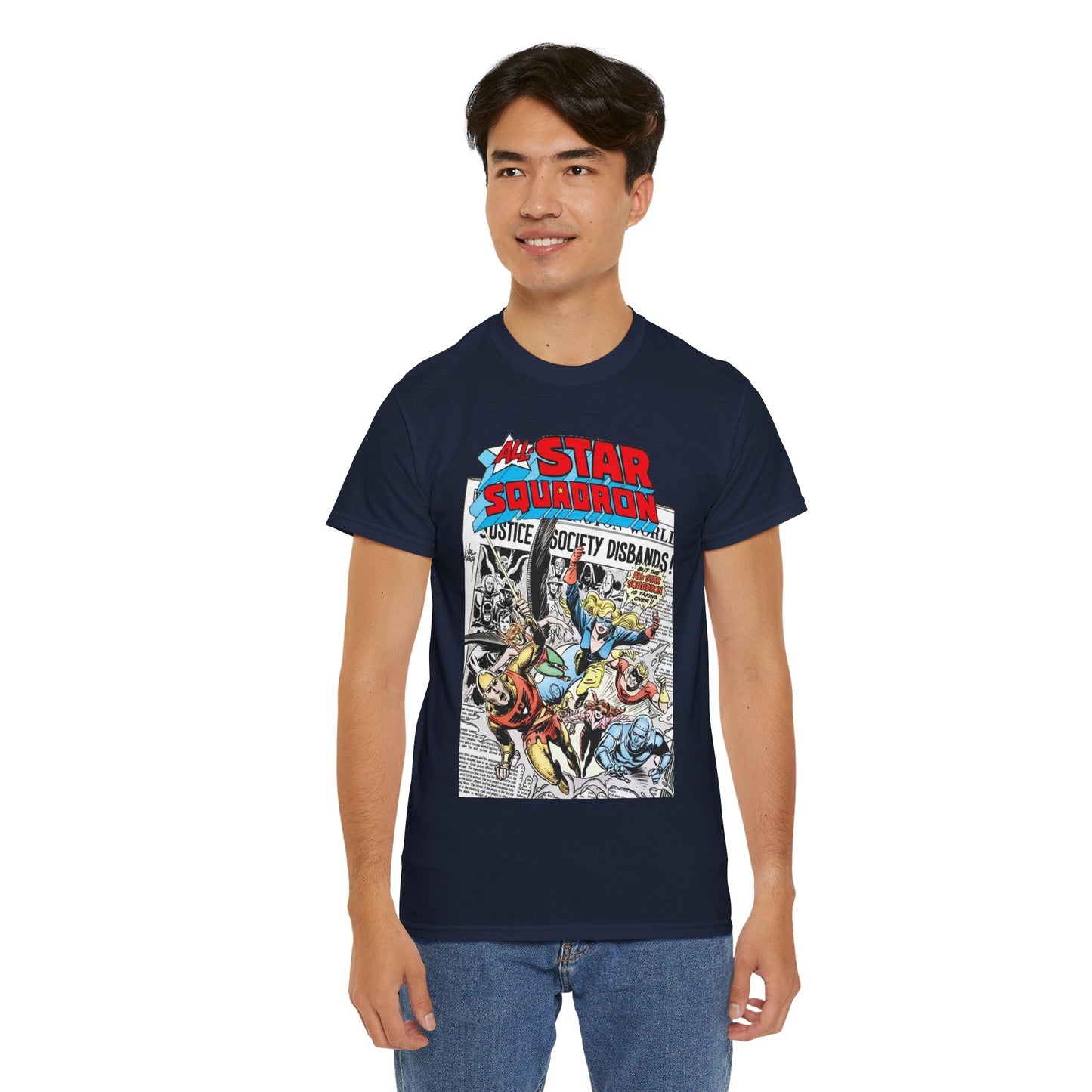 All-Star Squadron T-Shirt - Joe Kubert Art - Liberty Belle, Robotman, Shining Knight, Johnny Quick, Firebrand - JSA Connection - DC Comics