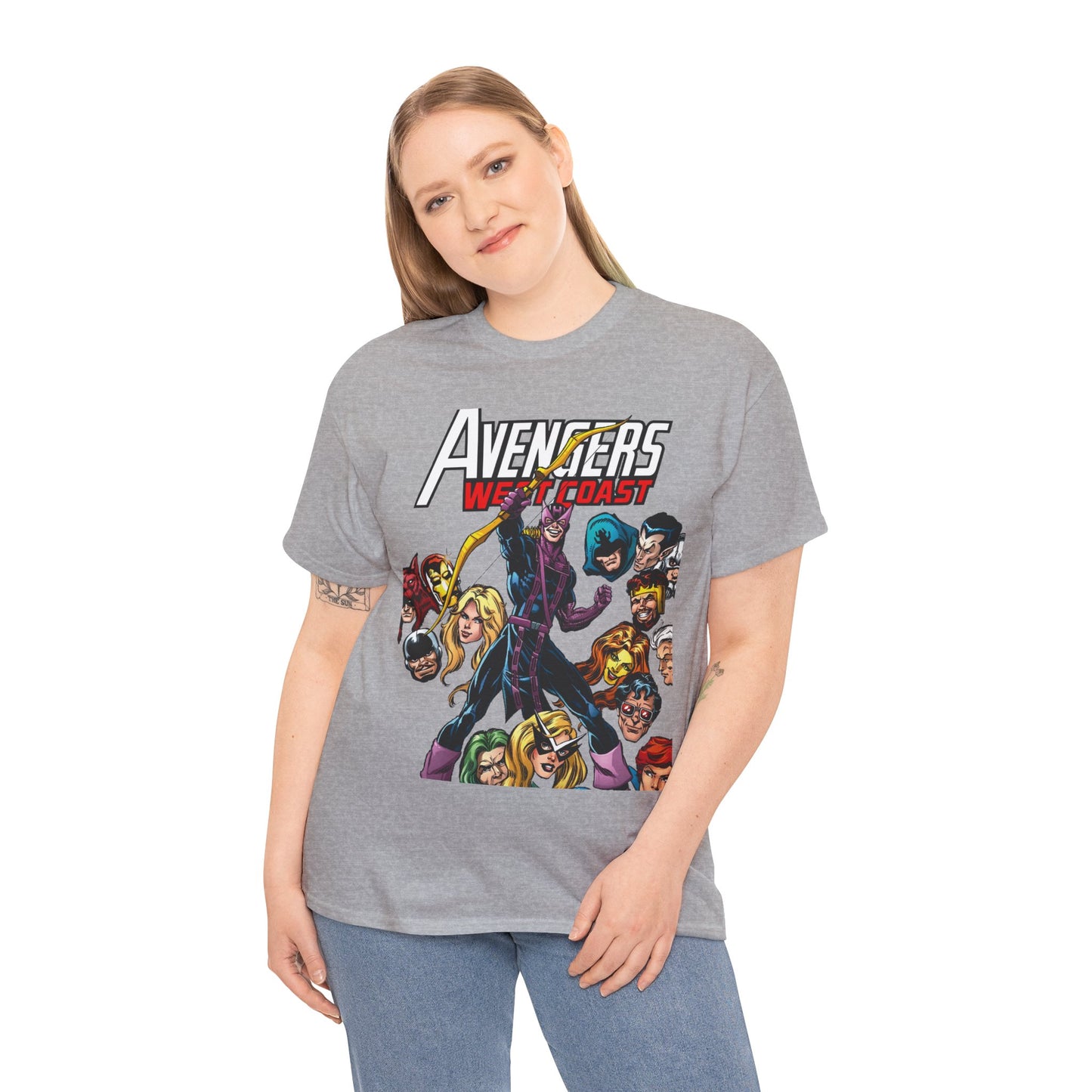 Avengers West Coast T-Shirt - Bob Hall Art - Hawkeye, Iron Man, Wonder Man, Tigra, Mockingbird - Marvel Comics Team