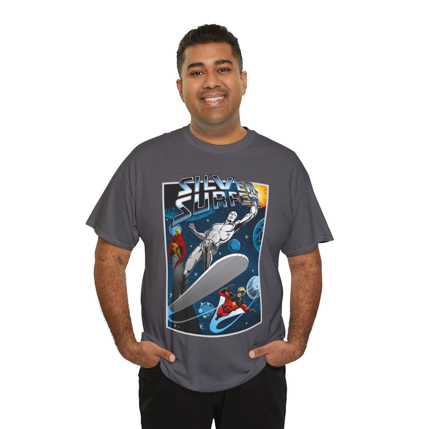 Silver Surfer T-Shirt - With Adam Warlock & Captain Marvel - Norrin Radd - Former Herald of Galactus - Fantastic Four Ally - Marvel Comics