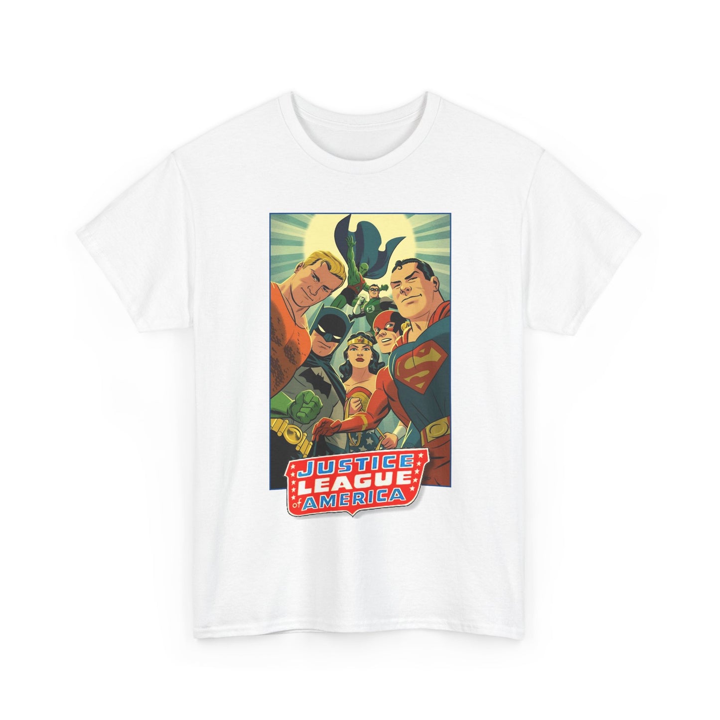 Justice League of America T-Shirt - Michael Cho Art - Superman, Flash, Wonder Woman, Green Lantern, Batman, Martian Manhunter - Silver Age Team - DC Comics