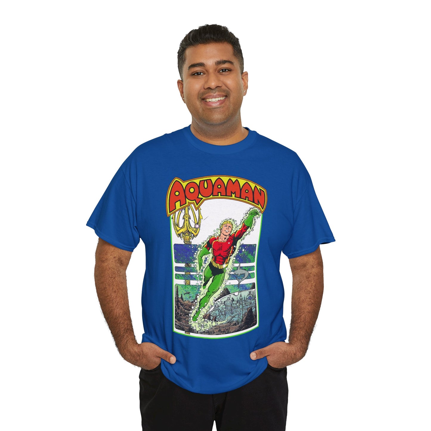 Aquaman T-Shirt - George Perez Art -Justice League 1980s Postcard Series - Arthur Curry - King of Atlantis - JLA - DC Comics