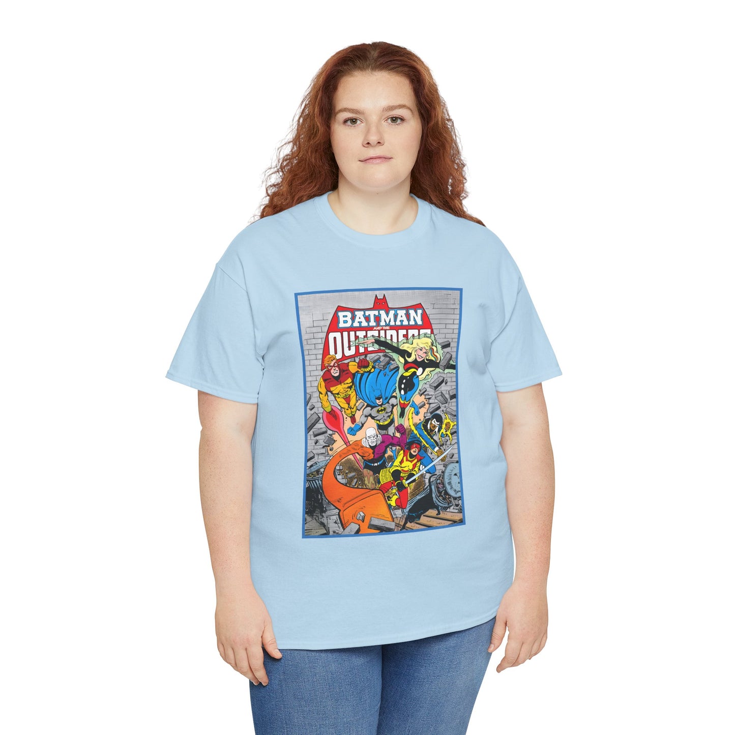 Batman & the Outsiders T-Shirt - Jim Aparo Art - Katana, Geo-Force, Black Lightning, Metamorpho, Halo - DC Comics - 1980s JLA Spin-Off Series