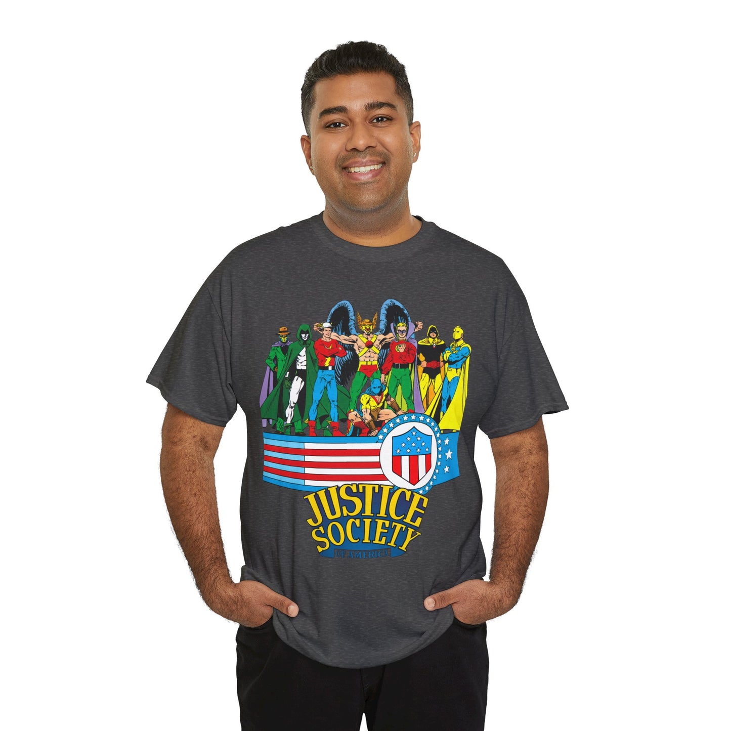 Justice Society of America T-Shirt - Amazing George Perez Art - History of the DC Universe - DC Comics - Dr Fate, Sandman, Flash, Hourman, Spectre, Hawkman