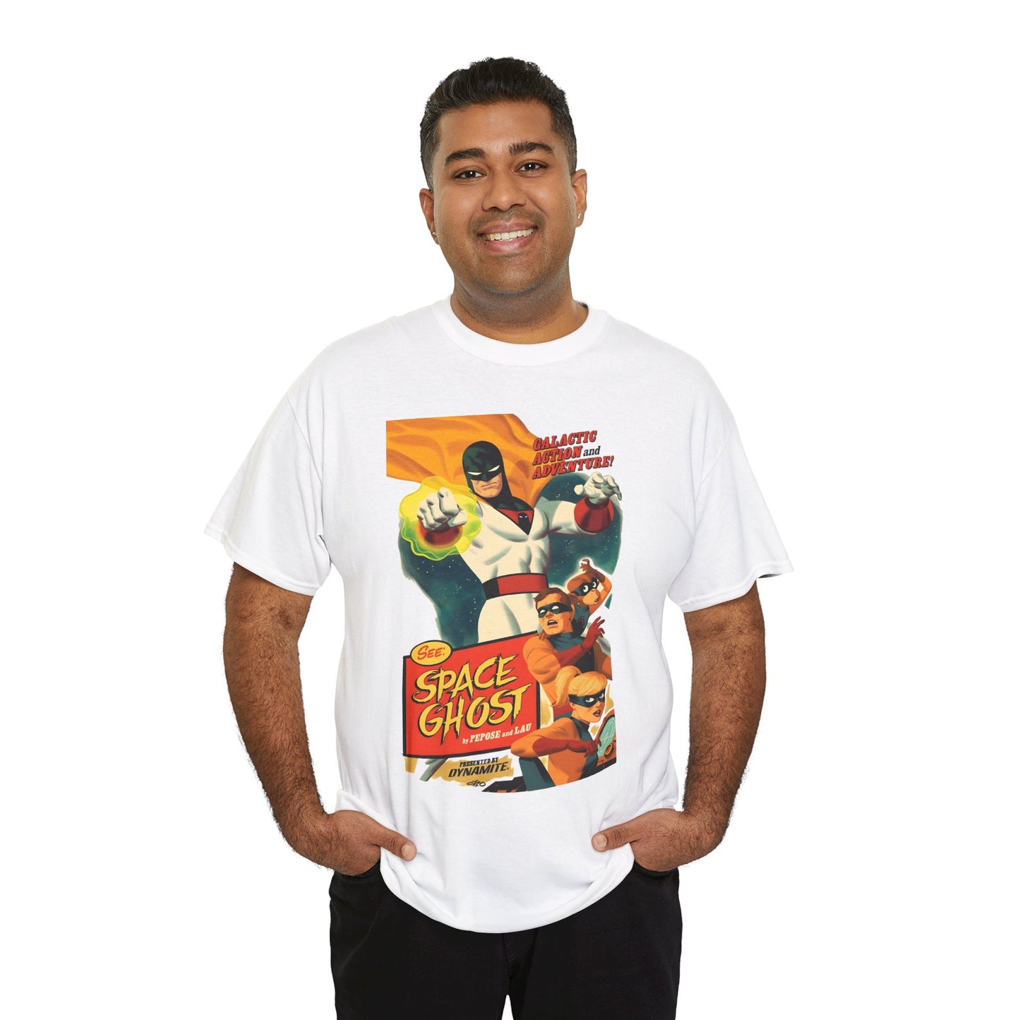 Space Ghost T-Shirt - Frank Cho Art - Jan, Jace & Blip - Movie Poster Style Artwork - Alex Toth Creation - Hanna-Barbera Cartoon