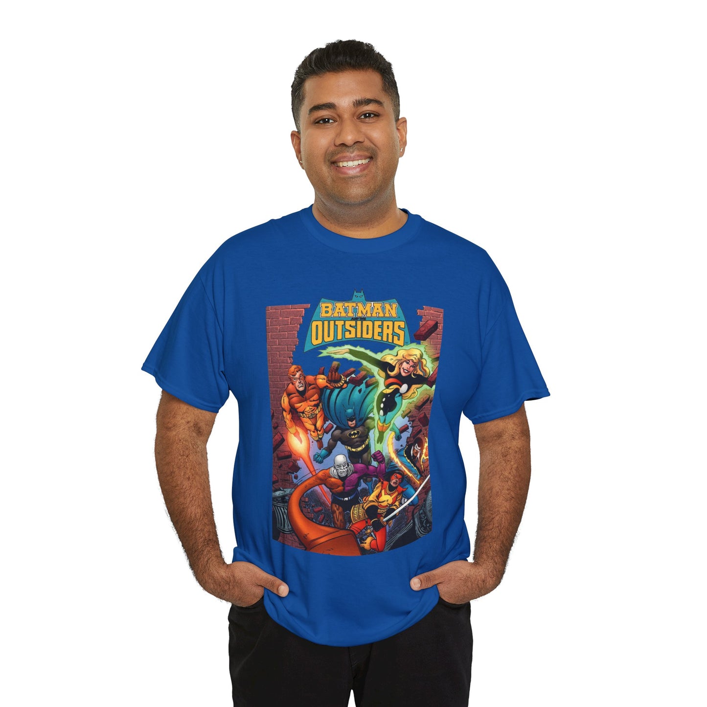 Batman & the Outsiders T-Shirt - Jim Aparo Art - Metamorpho, Katana, Halo, Black Lightning, Geo-Force - DC Comics
