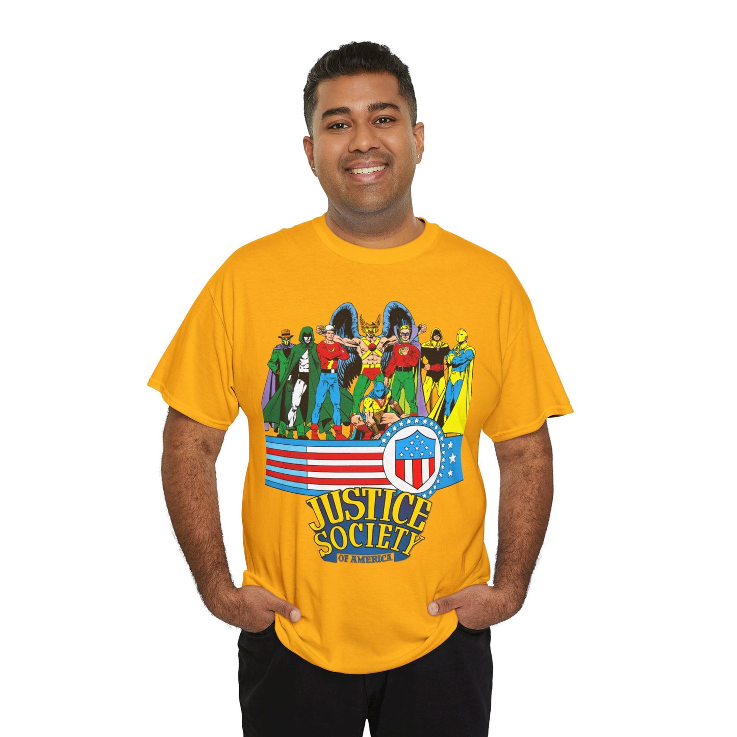 Justice Society of America T-Shirt - Amazing George Perez Art - History of the DC Universe - DC Comics - Dr Fate, Sandman, Flash, Hourman, Spectre, Hawkman