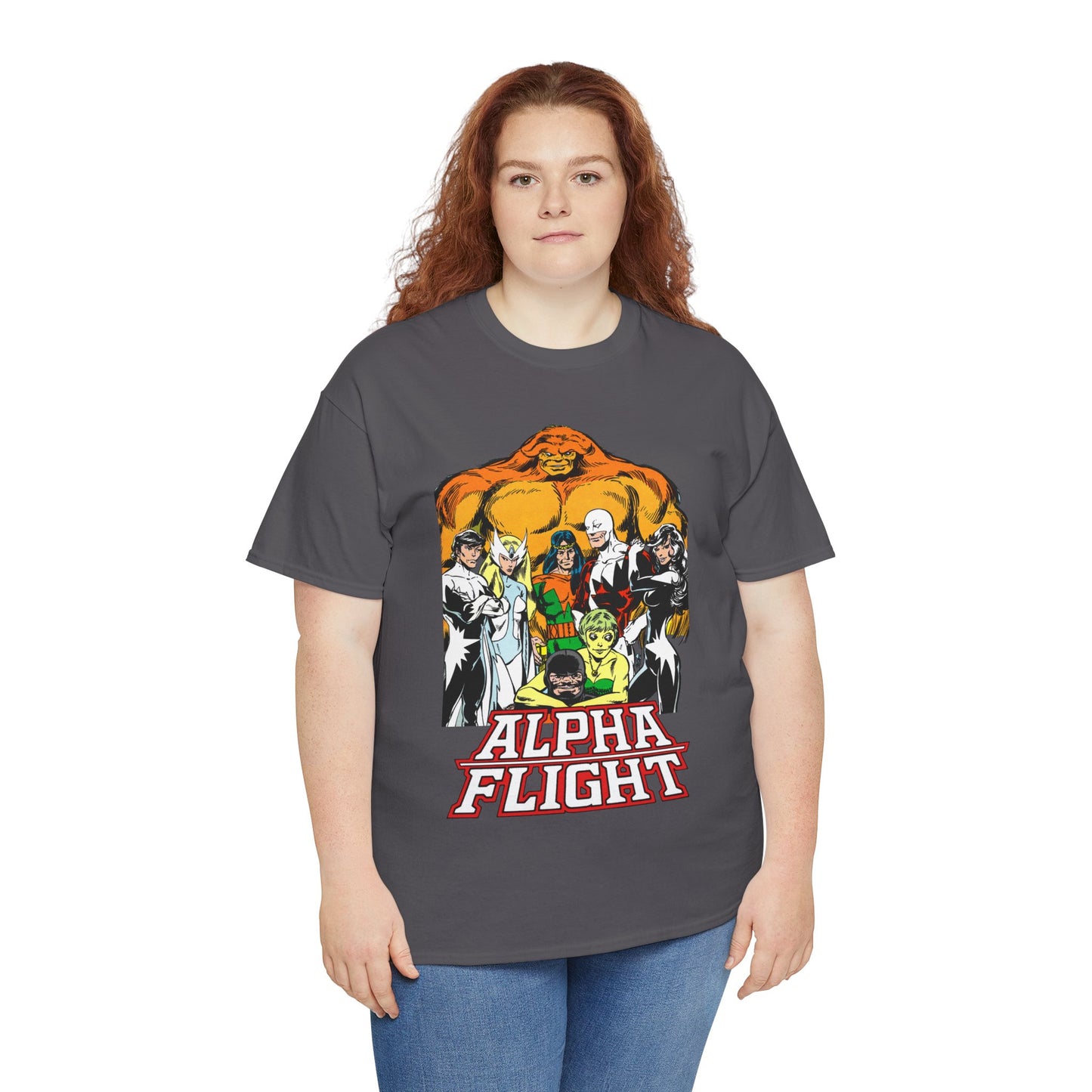 Alpha Flight T-Shirt - John Byrne Art - Northstar, Aurora, Guardian, Puck, Snowbird, Shaman, Sasquatch - Canada's Superhero Team - X-Men Connection - Marvel Comics
