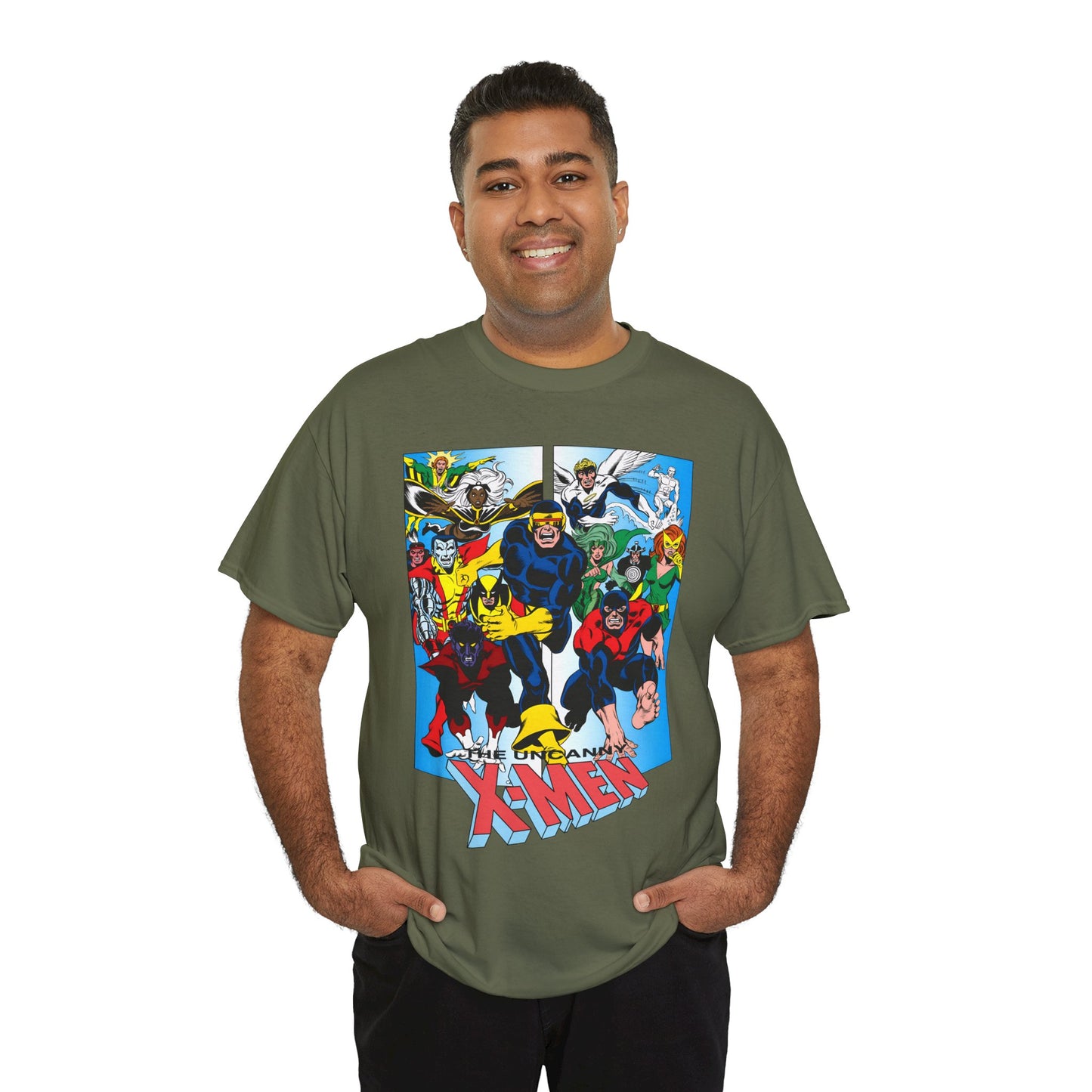 Uncanny X-Men T-Shirt - Classic Dave Cockrum Art - Popular Marvel Comics Series - Wolverine, Storm, Cyclops, Nightcrawler, Jean Grey, Iceman, Banshee, Beast