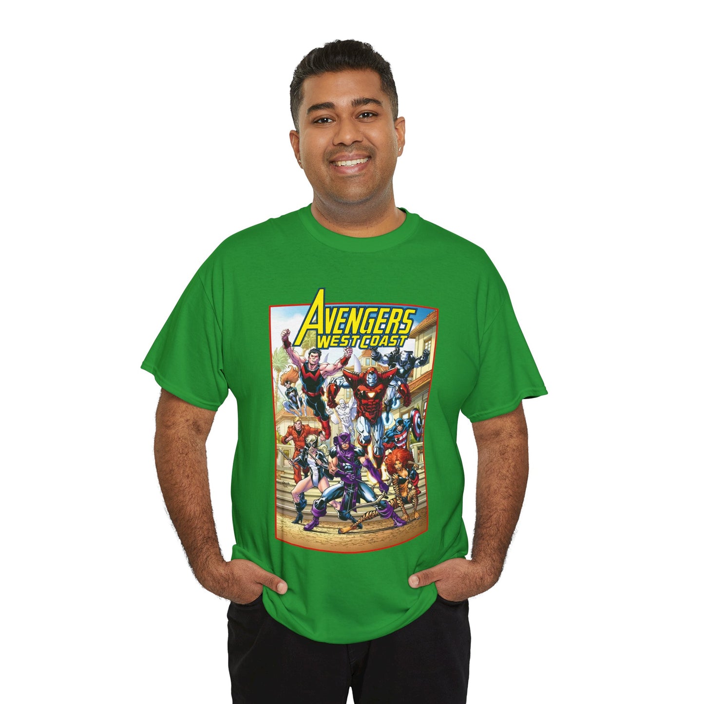 West Coast Avengers T-Shirt - Todd Nauck Art - Hawkeye, Iron Man, Wonder Man, Tigra, Vision - Marvel Comics