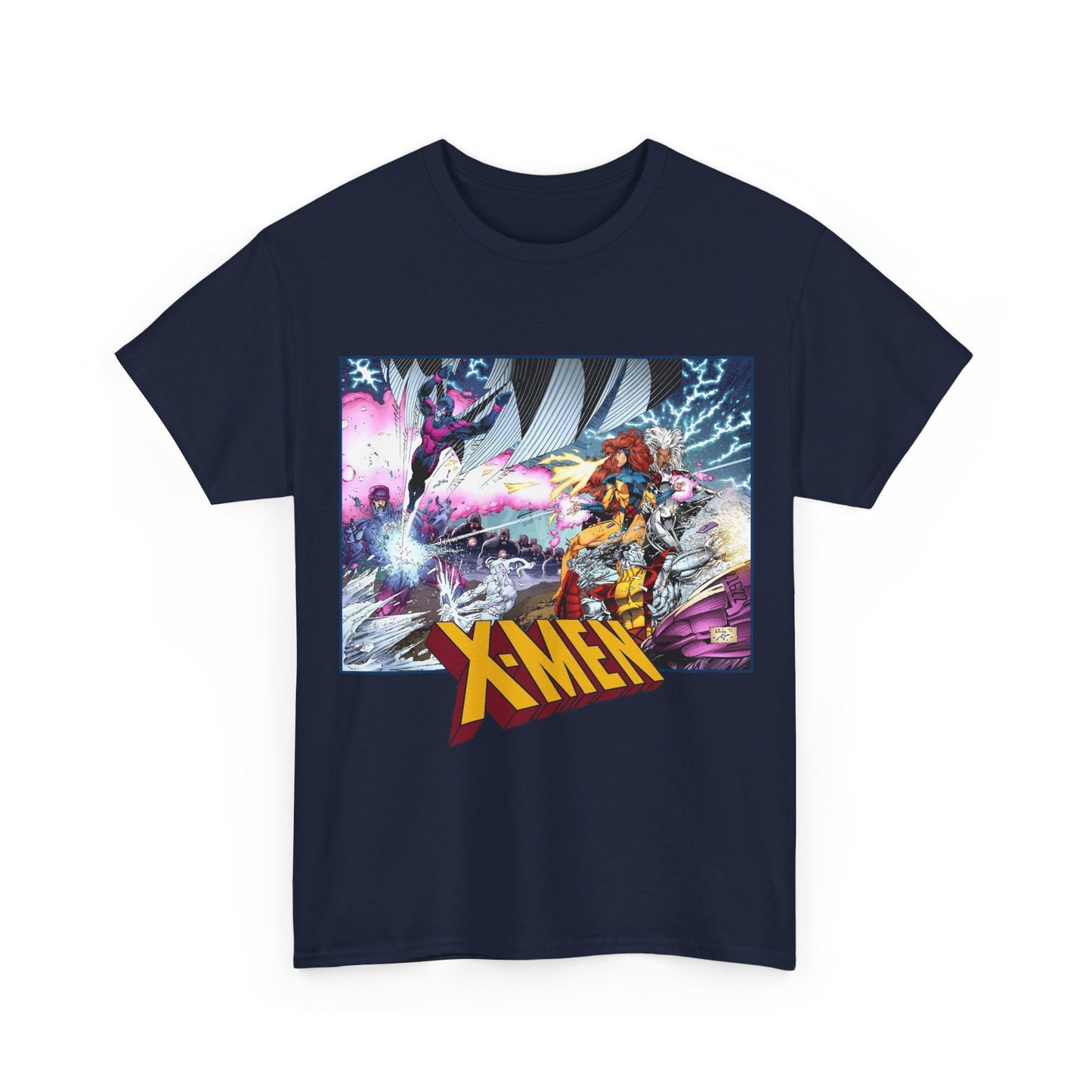 X-Men T-Shirt - Whilce Portacio Art - Storm, Jean Grey, Archangel, Iceman - Fighting Sentinels - Marvel Comics