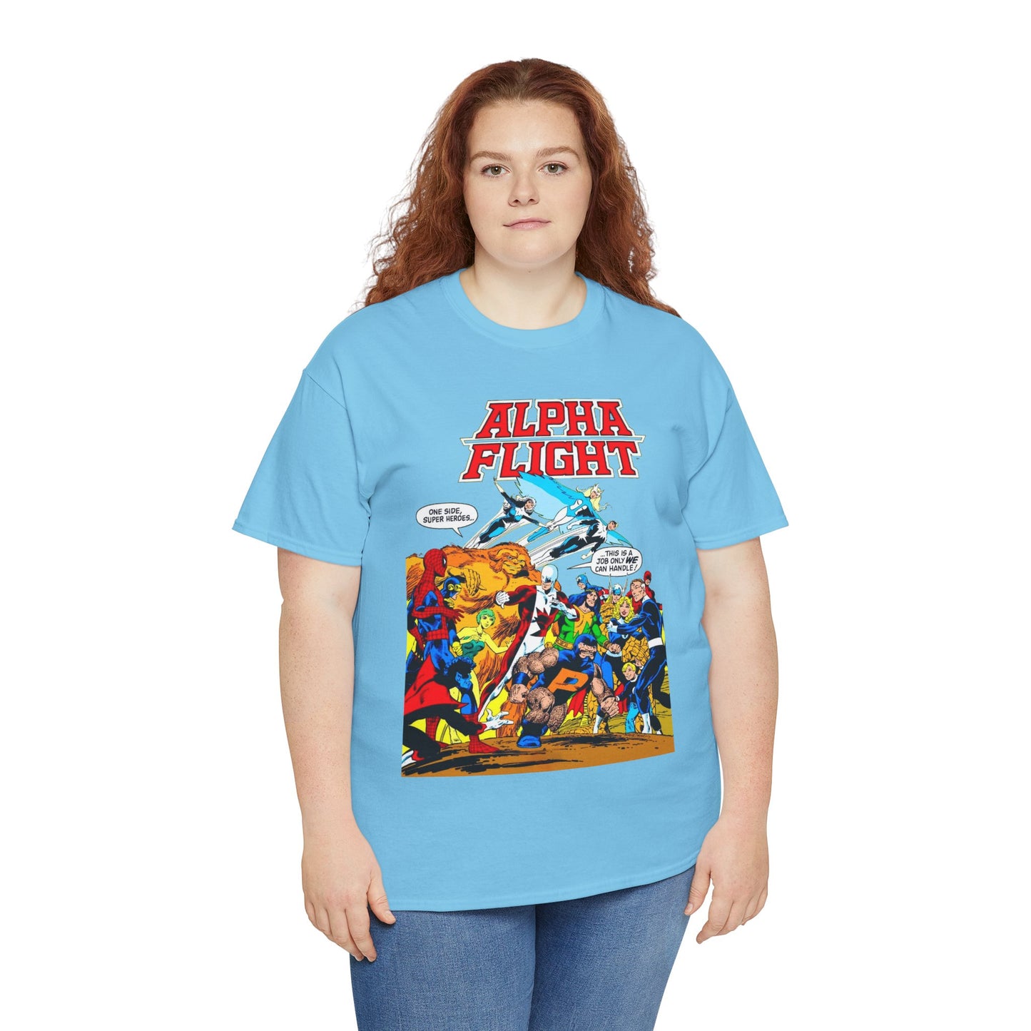 Alpha Flight T-Shirt - John Byrne Art - Sasquatch, Aurora, Northstar, Guardian, Puck, Shaman, Snowbird - Canada's Super Team - Marvel Comics