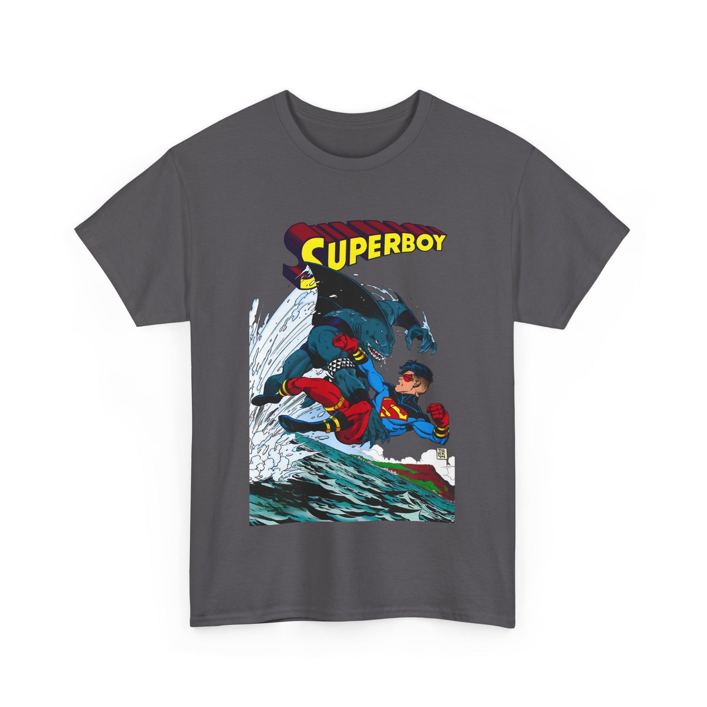 King Shark Vs Superboy T-Shirt - Tom Grummett Art - Connor Kent, Kon-L - Superman Family - DC Comics