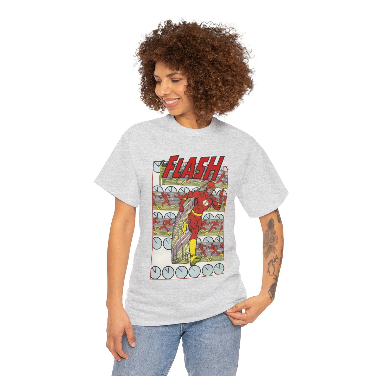 Flash T-Shirt - George Perez Art - JLA Postcard Set - 1980s Art - Justice League of America Satellite Era - Barry Allen, the Fastest Man Alive - DC Comics