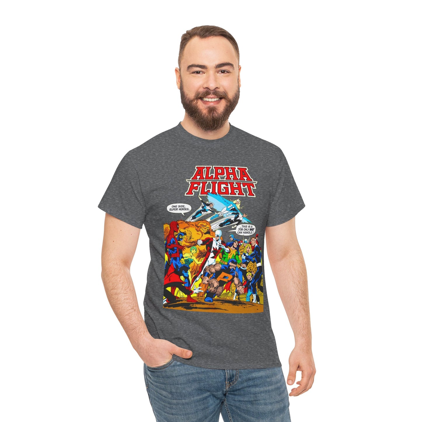 Alpha Flight T-Shirt - John Byrne Art - Sasquatch, Aurora, Northstar, Guardian, Puck, Shaman, Snowbird - Canada's Super Team - Marvel Comics