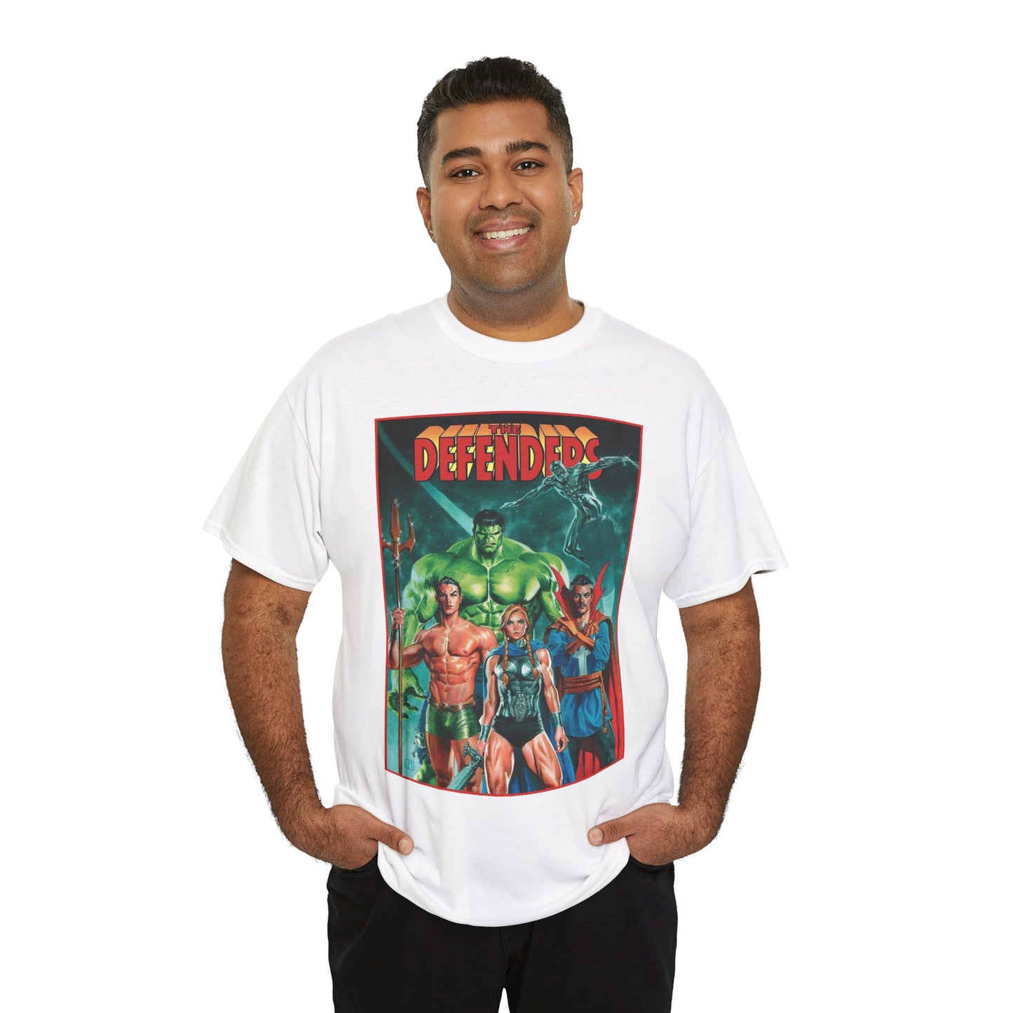 Defenders T-Shirt - Dr Strange, Valkyrie, Hulk, Namor, Silver Surfer - Marvel Comics - Popular 1970s Series