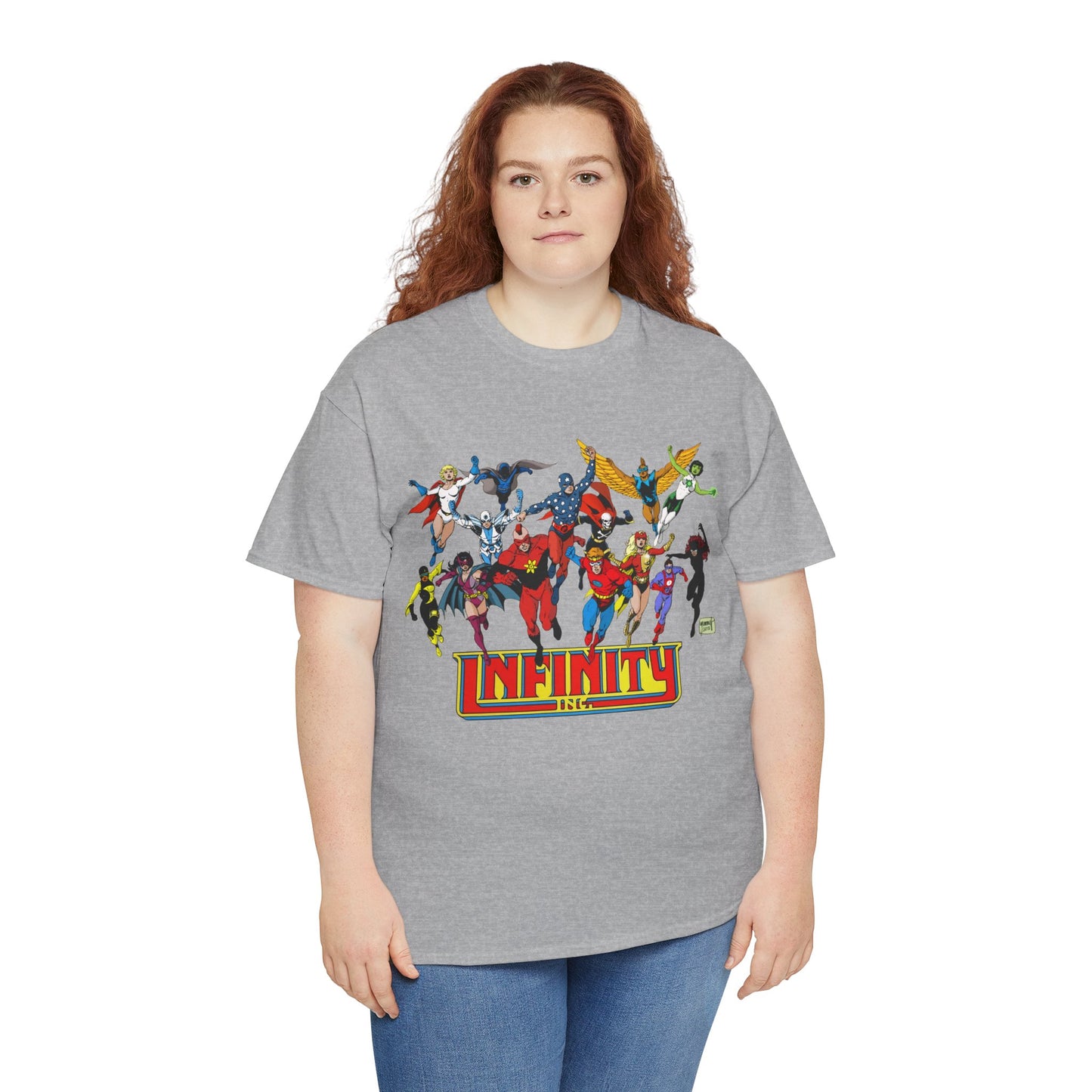 Infinity Inc Shirt - Tom Grummett Art - Jade, Obsidian, Huntress, Power Girl, Fury, Silver Scarab, Wildcat, Star-Spangled Kid - JSA Successors - DC Comics