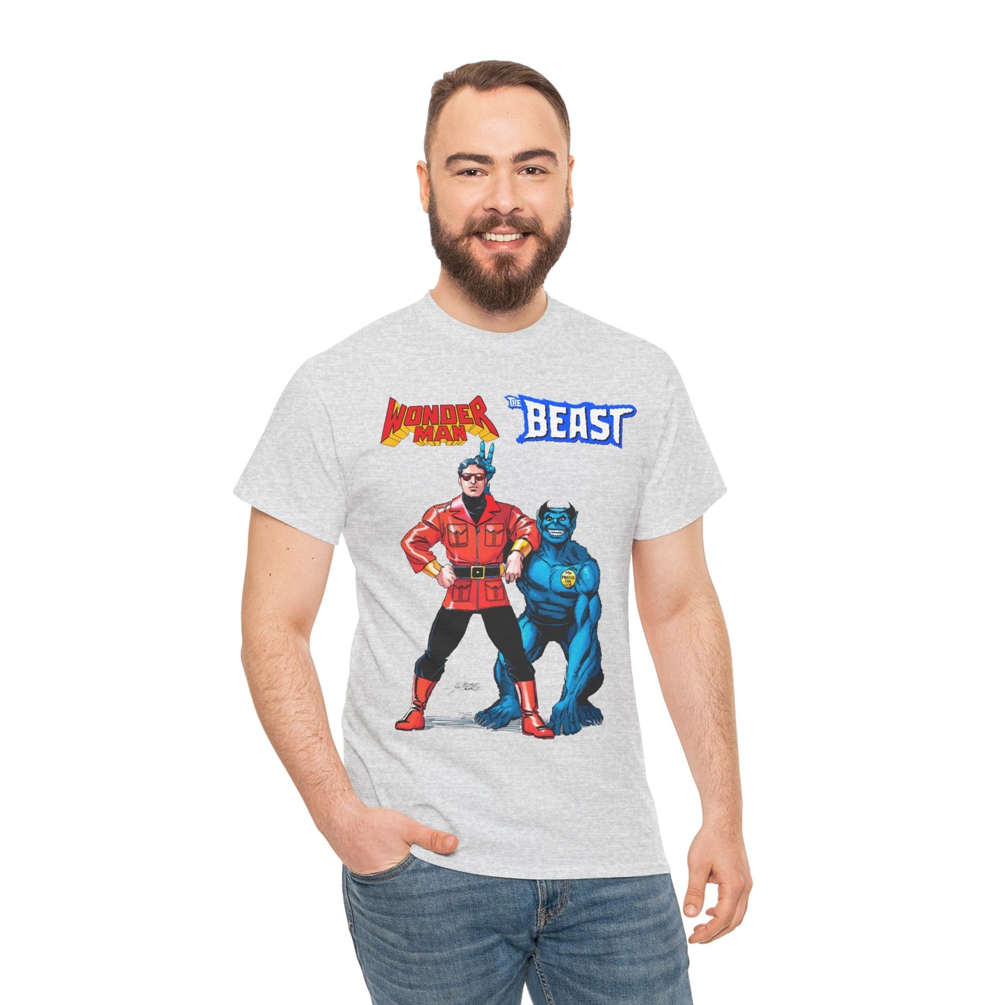 Wonder Man & Beast T-Shirt - George Perez Art - Popular Avengers, X-Men Members - Simon Williams & Hank McCoy - Marvel Comics