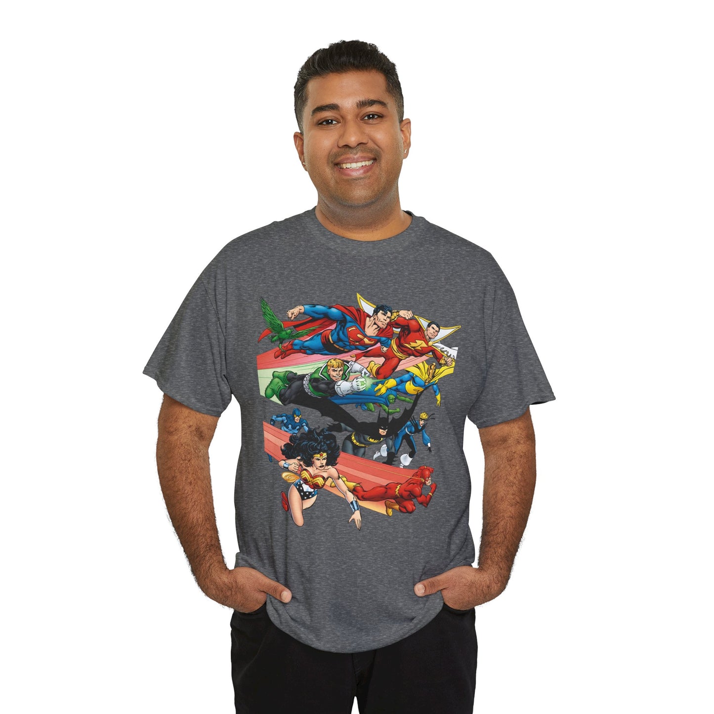 DC Legends T-Shirt - John Byrne Art - Superman, Dr Fate, Blue Beetle, Wonder Woman, Black Canary, Guy Gardner - DC Comics