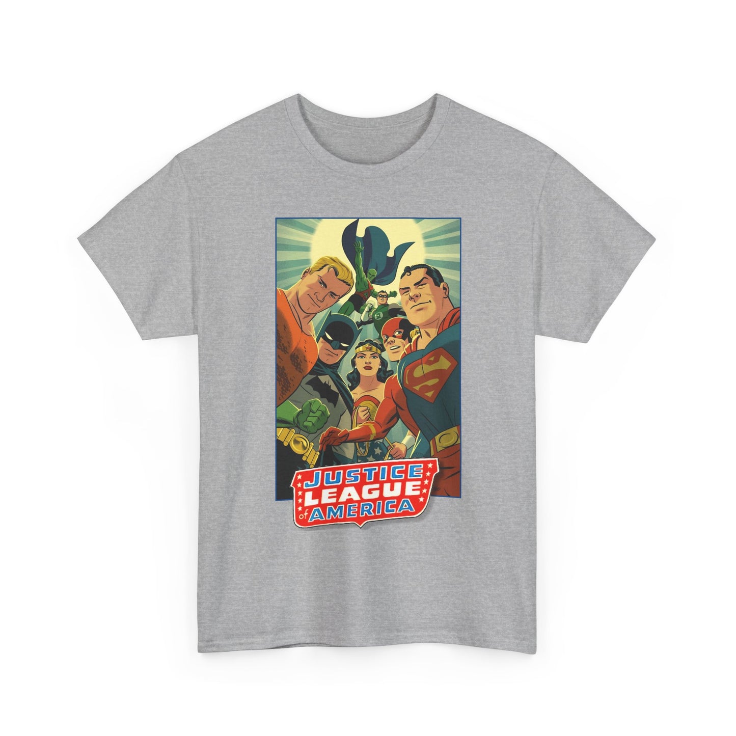 Justice League of America T-Shirt - Michael Cho Art - Superman, Flash, Wonder Woman, Green Lantern, Batman, Martian Manhunter - Silver Age Team - DC Comics
