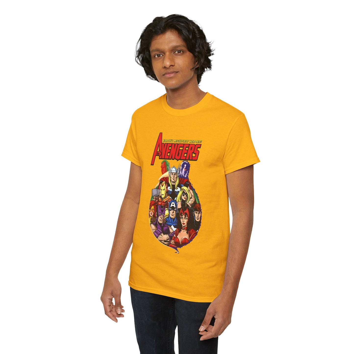 Avengers T-Shirt - George Perez Art - Captain America, Vision, Wonder Man, Iron Man, Thor, Hawkeye, Scarlet Witch - Popular Marvel Comics Characters