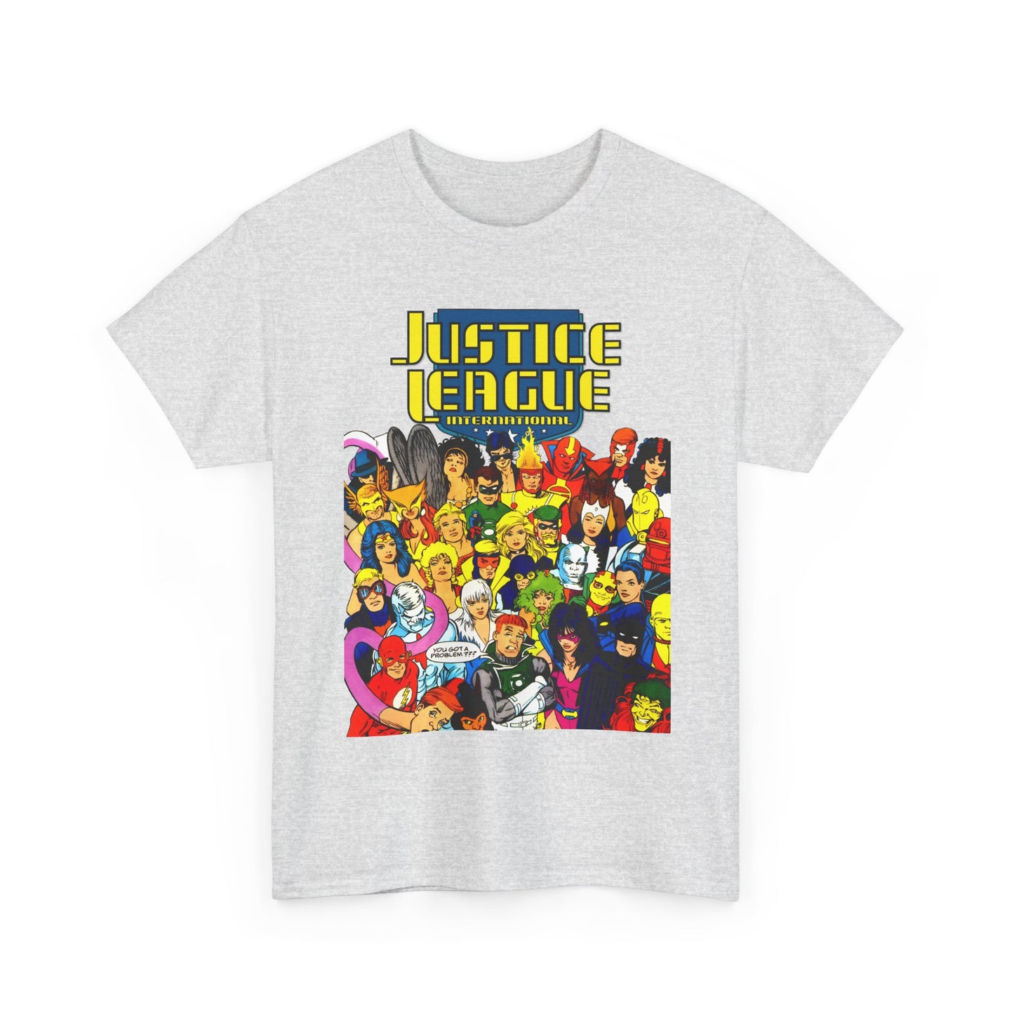 Justice League International T-Shirt - Kevin Maguire DC Comics Sourcebook Art - Booster Gold, Blue Beetle, Batman, Martian Manhunter, Captain Atom, Fire, Ice, Guy Gardner