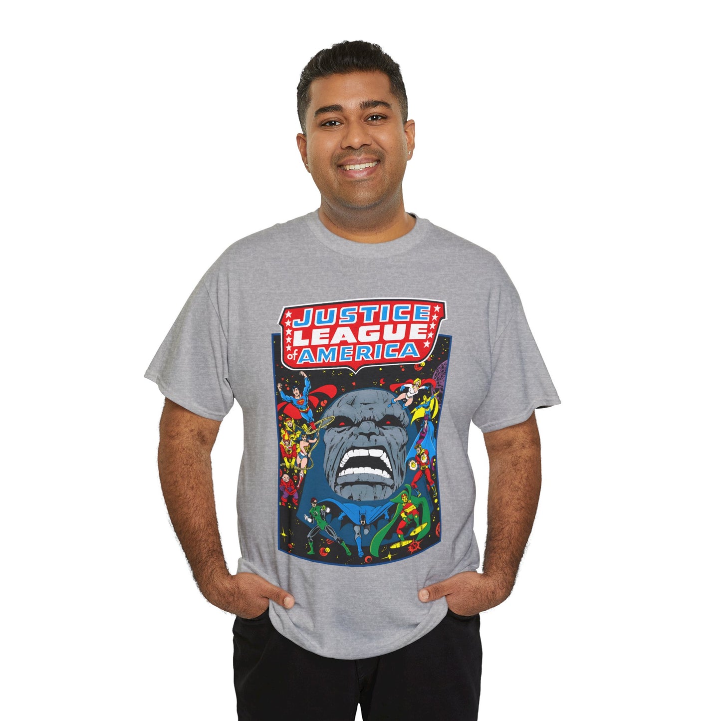 Justice League of America T-Shirt - George Perez Art - JLA/JSA/New Gods Crossover - Darkseid, Orion, Mr Miracle, Huntress, Firestorm, Dr Fate - DC Comics