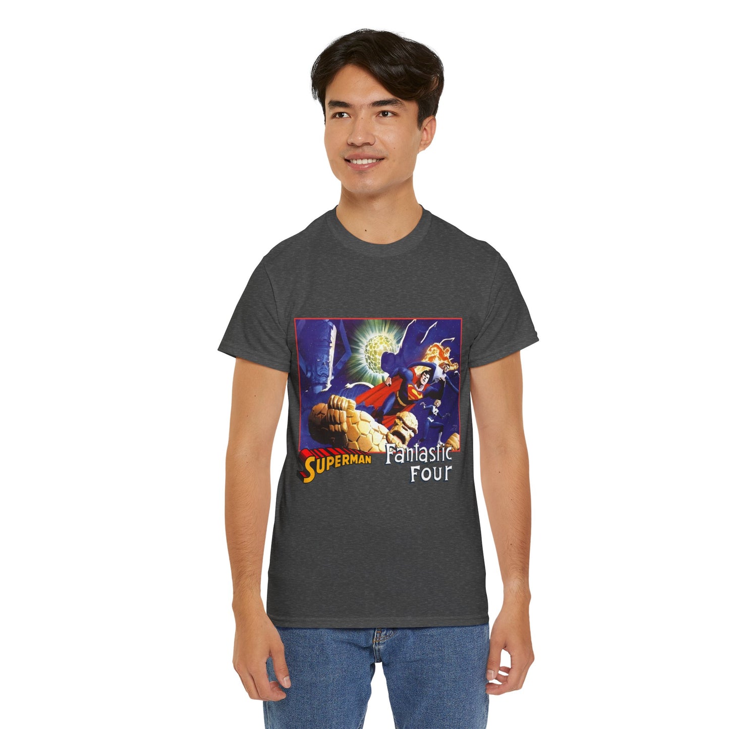 Superman & Fantastic Four T-Shirt - Marvel, DC Comics - Alex Ross, Dan Jurgens - 1990s Crossover Vs Galactus