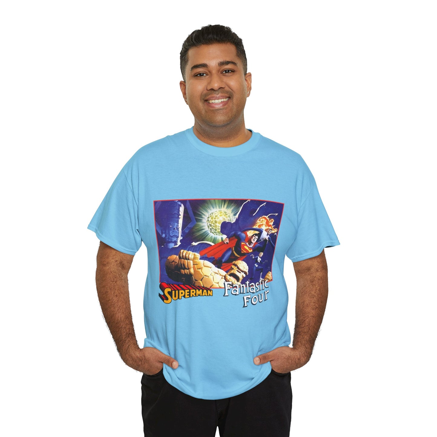 Superman & Fantastic Four T-Shirt - Marvel, DC Comics - Alex Ross, Dan Jurgens - 1990s Crossover Vs Galactus