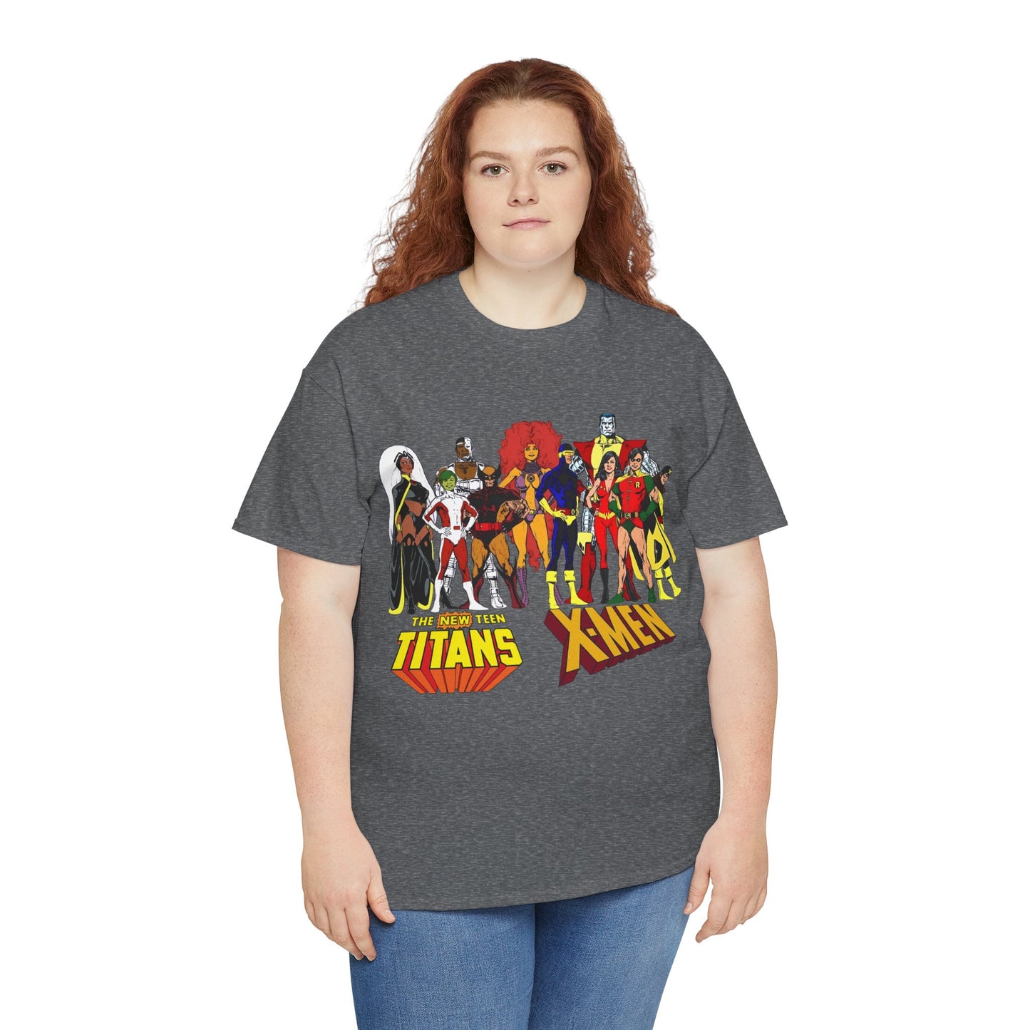 Uncanny X-Men & New Teen Titans T-Shirt - Wolverine, Cyclops, Storm, Wonder Girl, Robin, Cyborg, Raven - Phil Jimenez Art - DC Comics/Marvel Comics Crossover