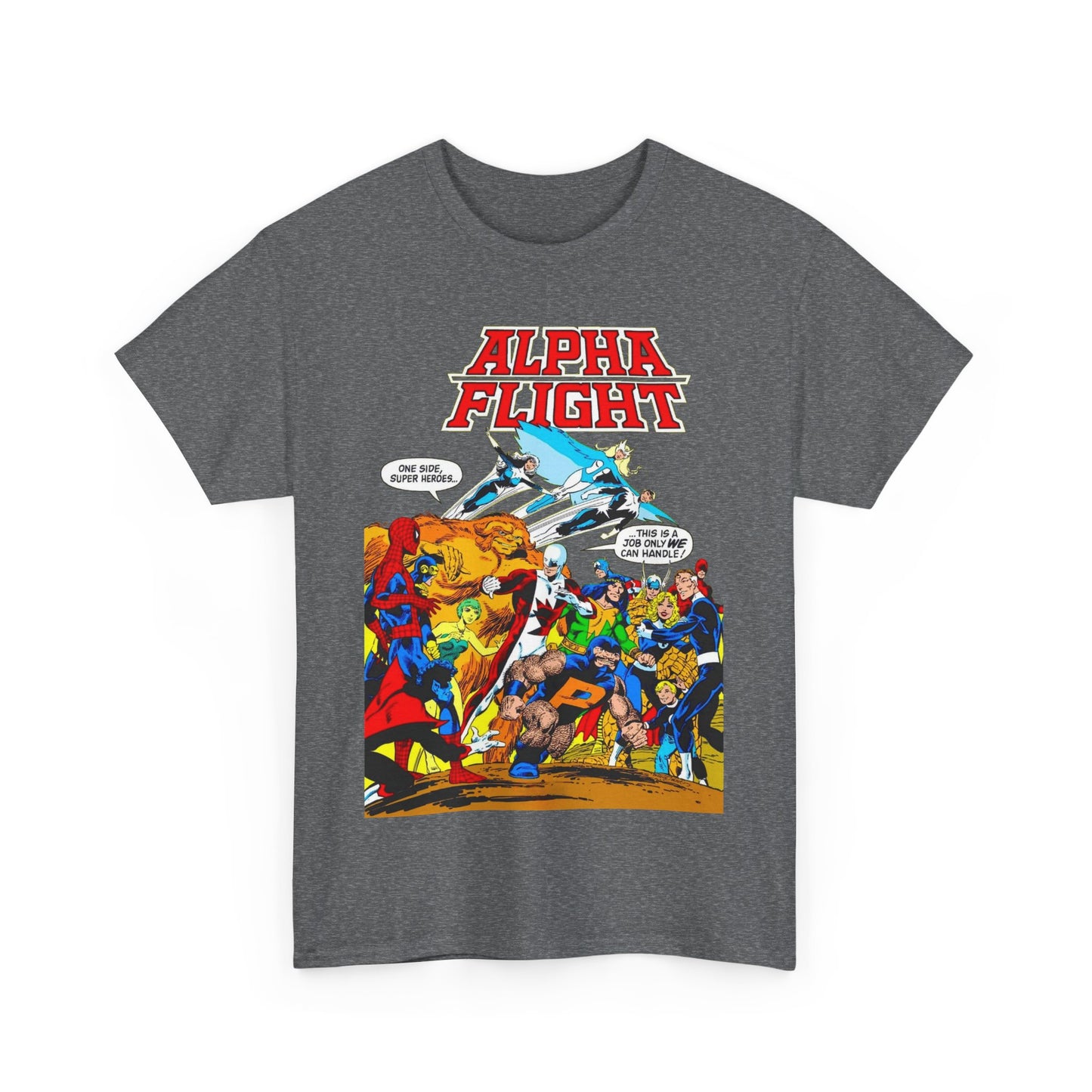 Alpha Flight T-Shirt - John Byrne Art - Sasquatch, Aurora, Northstar, Guardian, Puck, Shaman, Snowbird - Canada's Super Team - Marvel Comics
