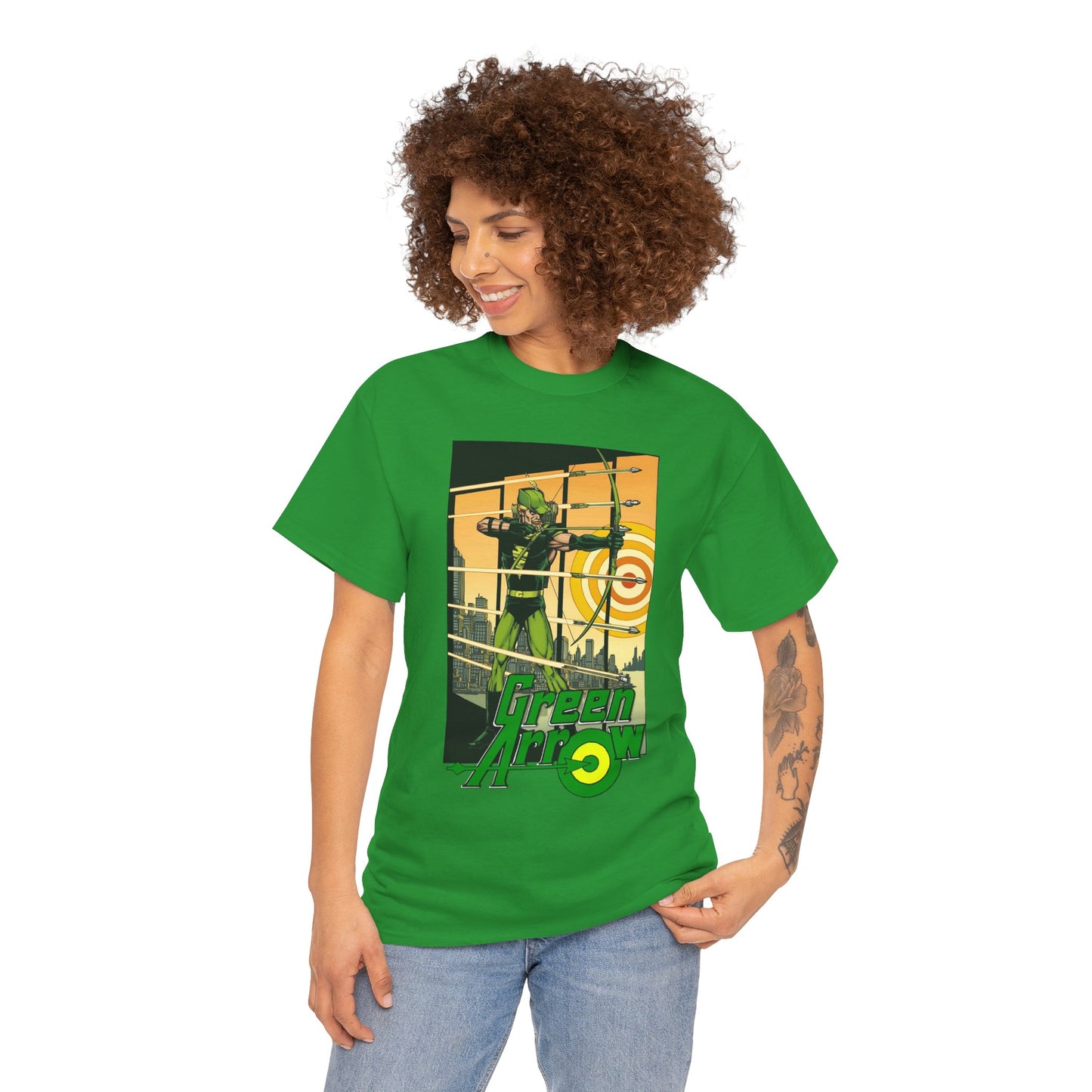 Green Arrow T-Shirt - George Perez Art - 1980s Justice League Postcard Art - JLA - DC Comics