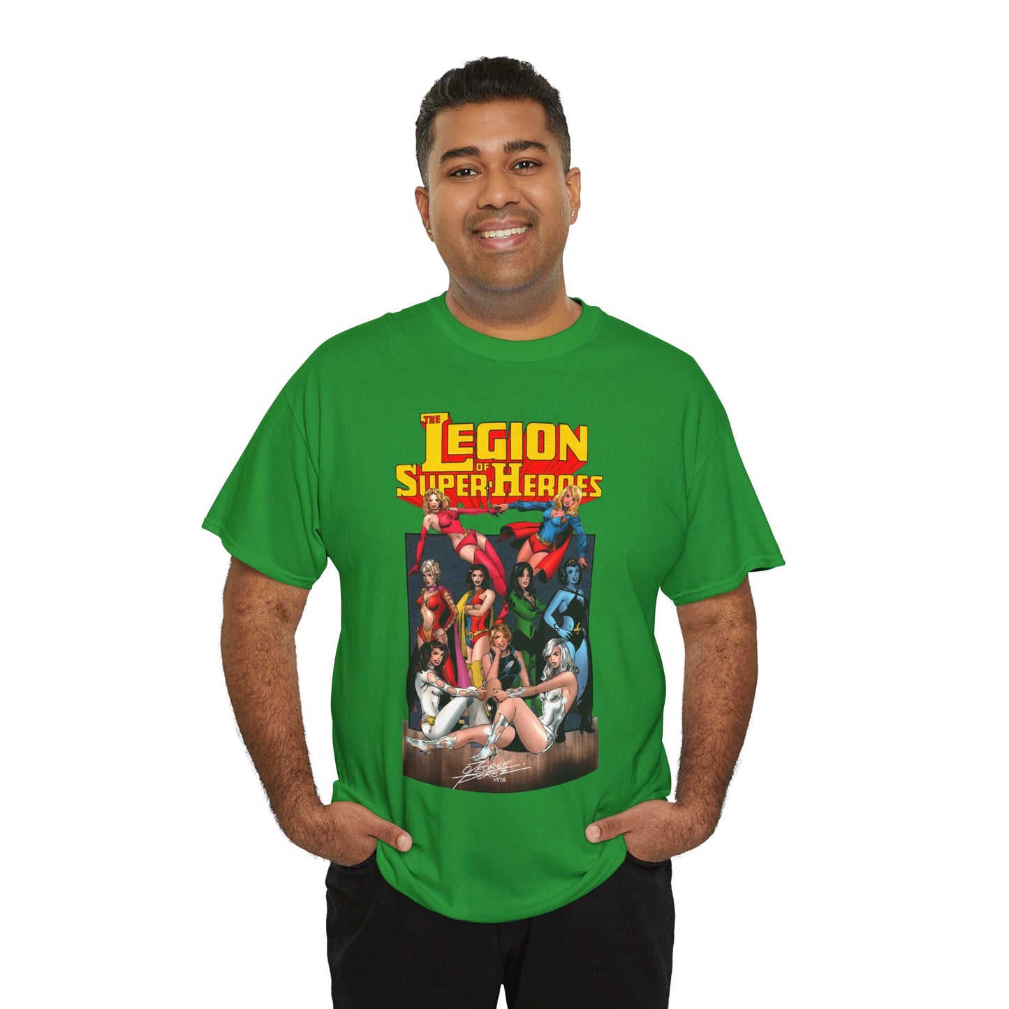 Legion of Super-Heroes T-Shirt - George Perez Art - Saturn Girl, Supergirl, Dream Girl, Shadow Lass, Phantom Girl - The Super Woman of LOSH - DC Comics