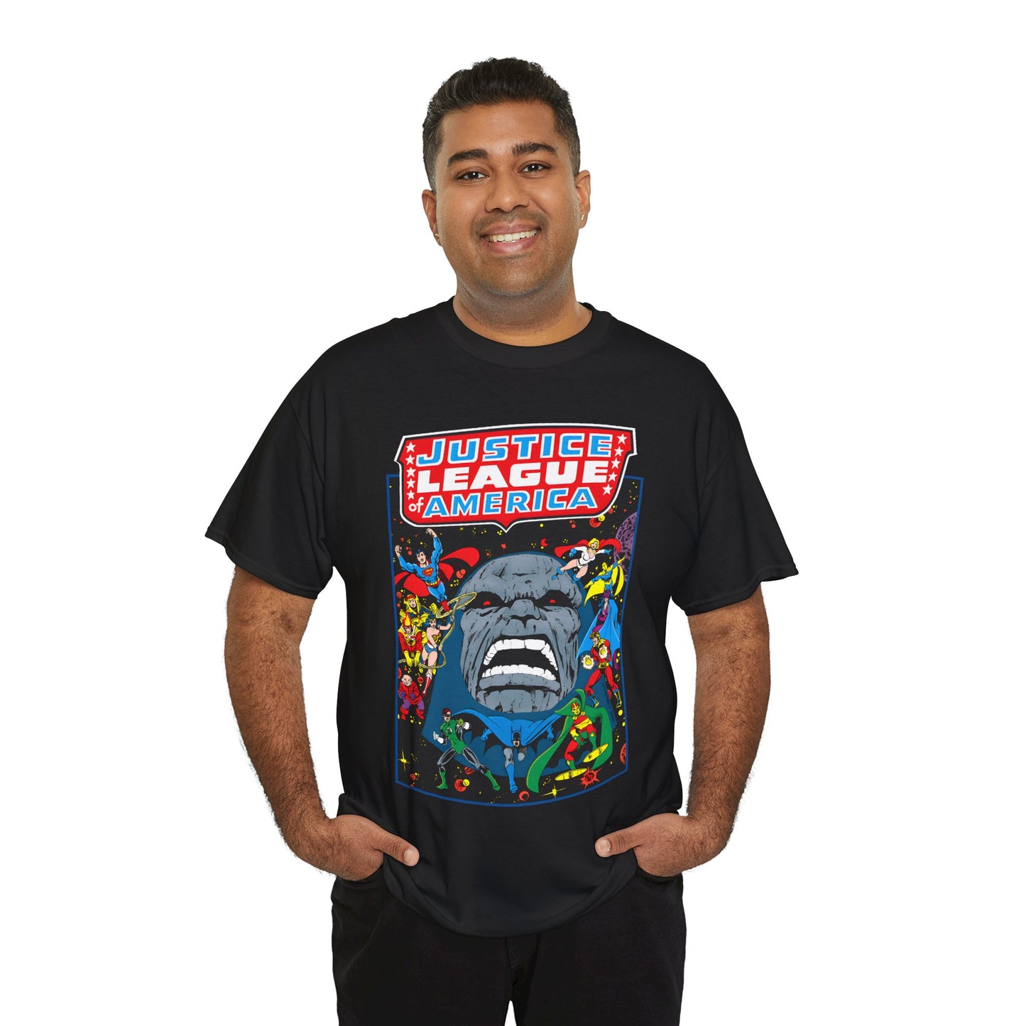 Justice League of America T-Shirt - George Perez Art - JLA/JSA/New Gods Crossover - Darkseid, Orion, Mr Miracle, Huntress, Firestorm, Dr Fate - DC Comics
