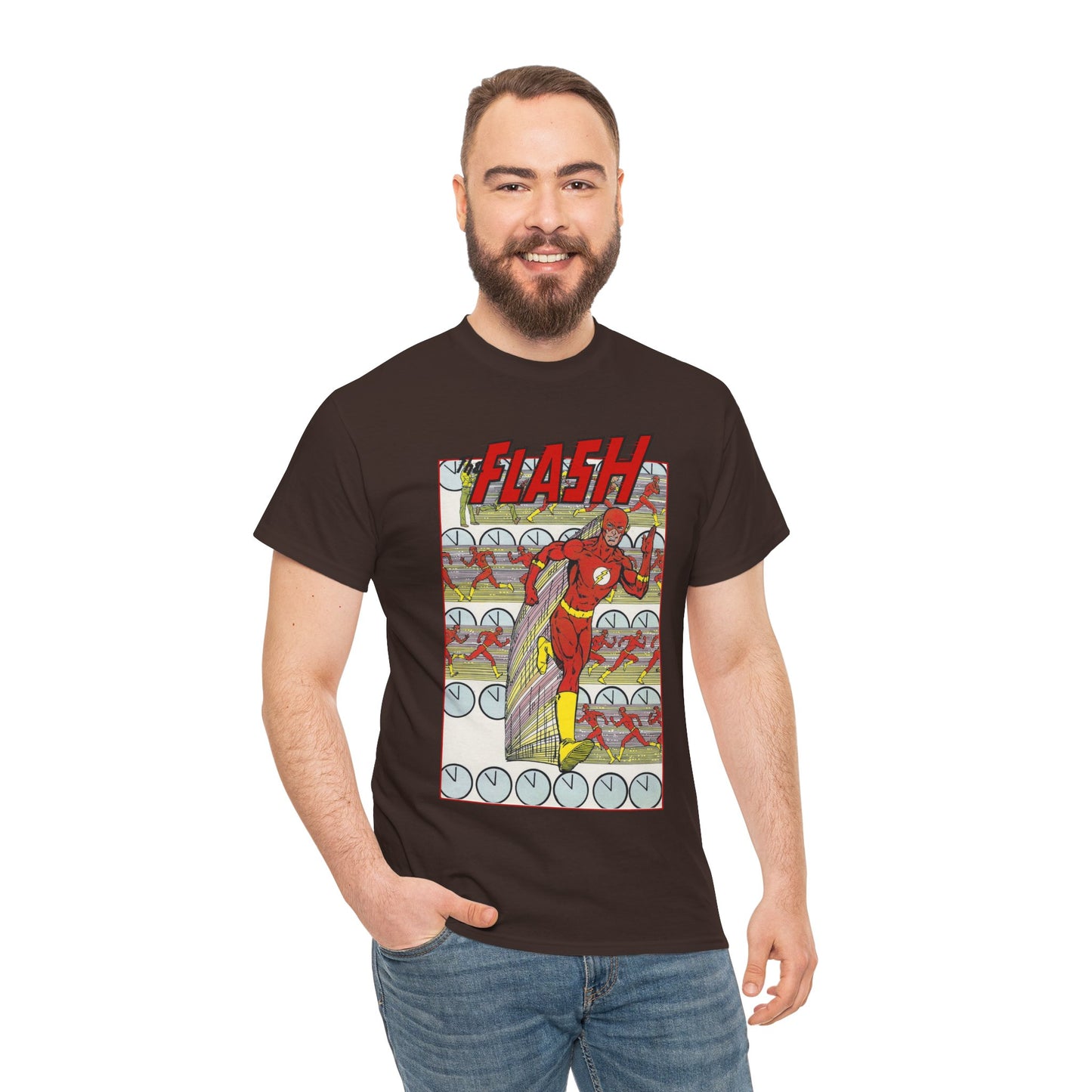Flash T-Shirt - George Perez Art - JLA Postcard Set - 1980s Art - Justice League of America Satellite Era - Barry Allen, the Fastest Man Alive - DC Comics