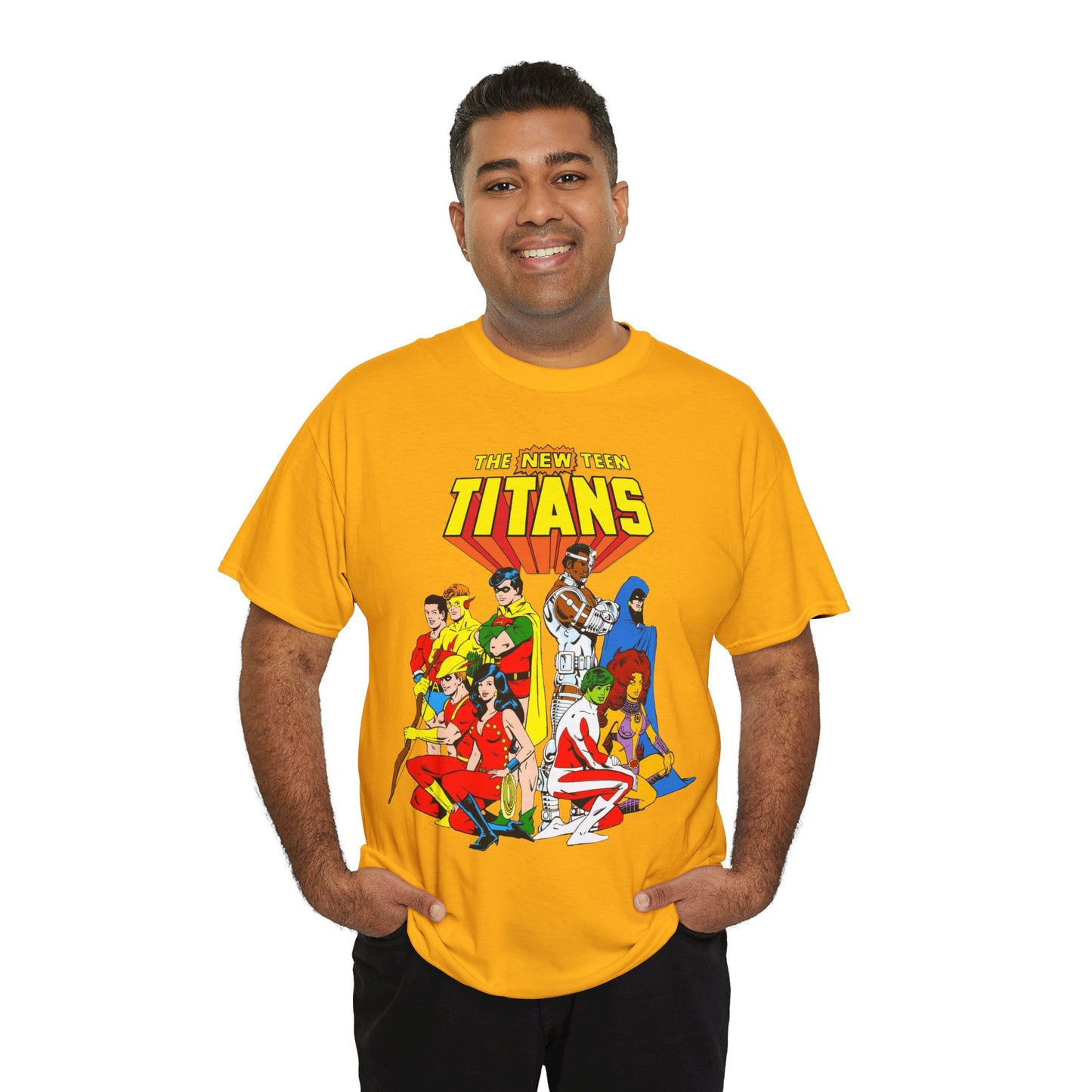 New Teen Titans T-Shirt - George Perez Art - Robin, Wonder Girl, Starfire, Raven, Cyborg, Speedy, Aqualad - DC Comics