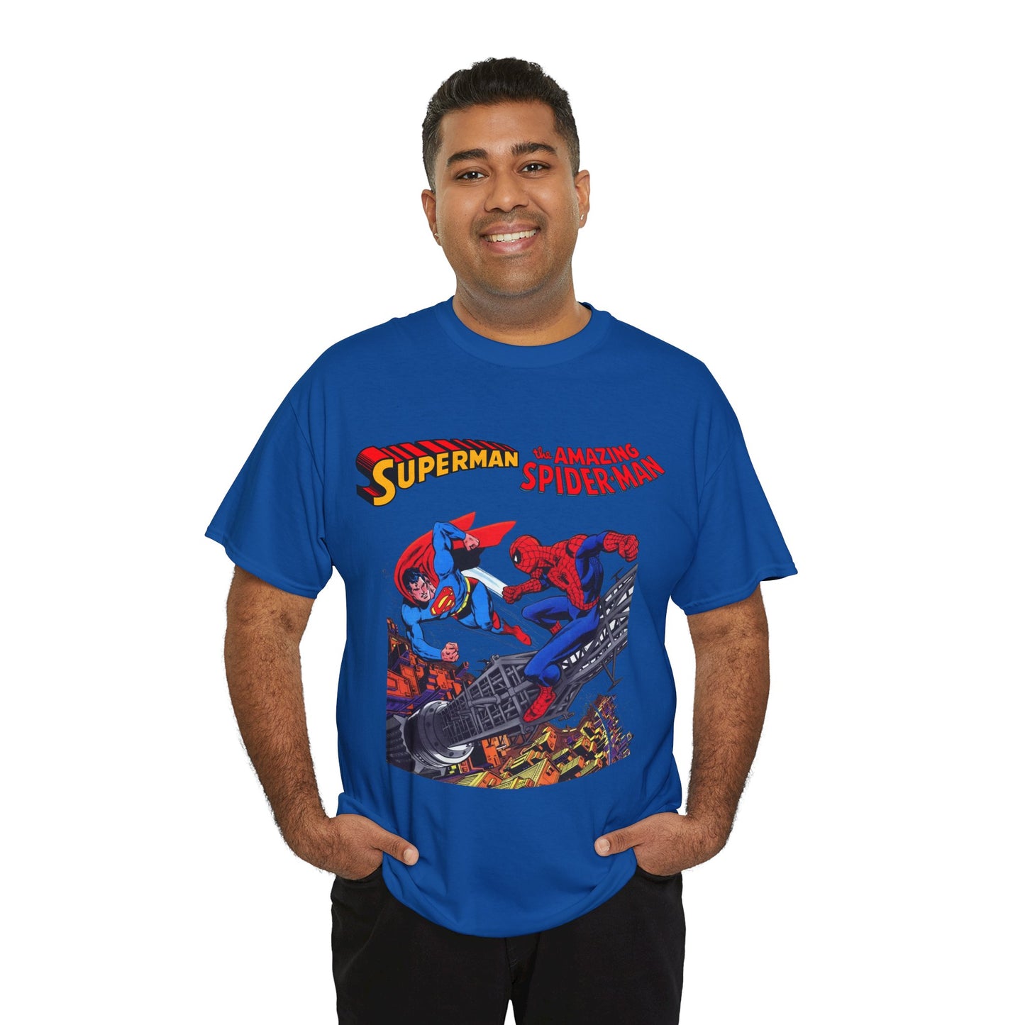 Superman & Amazing Spider-Man T-Shirt - DC/Marvel Comics Crossover - 1970s - Clark Kent & Peter Parker