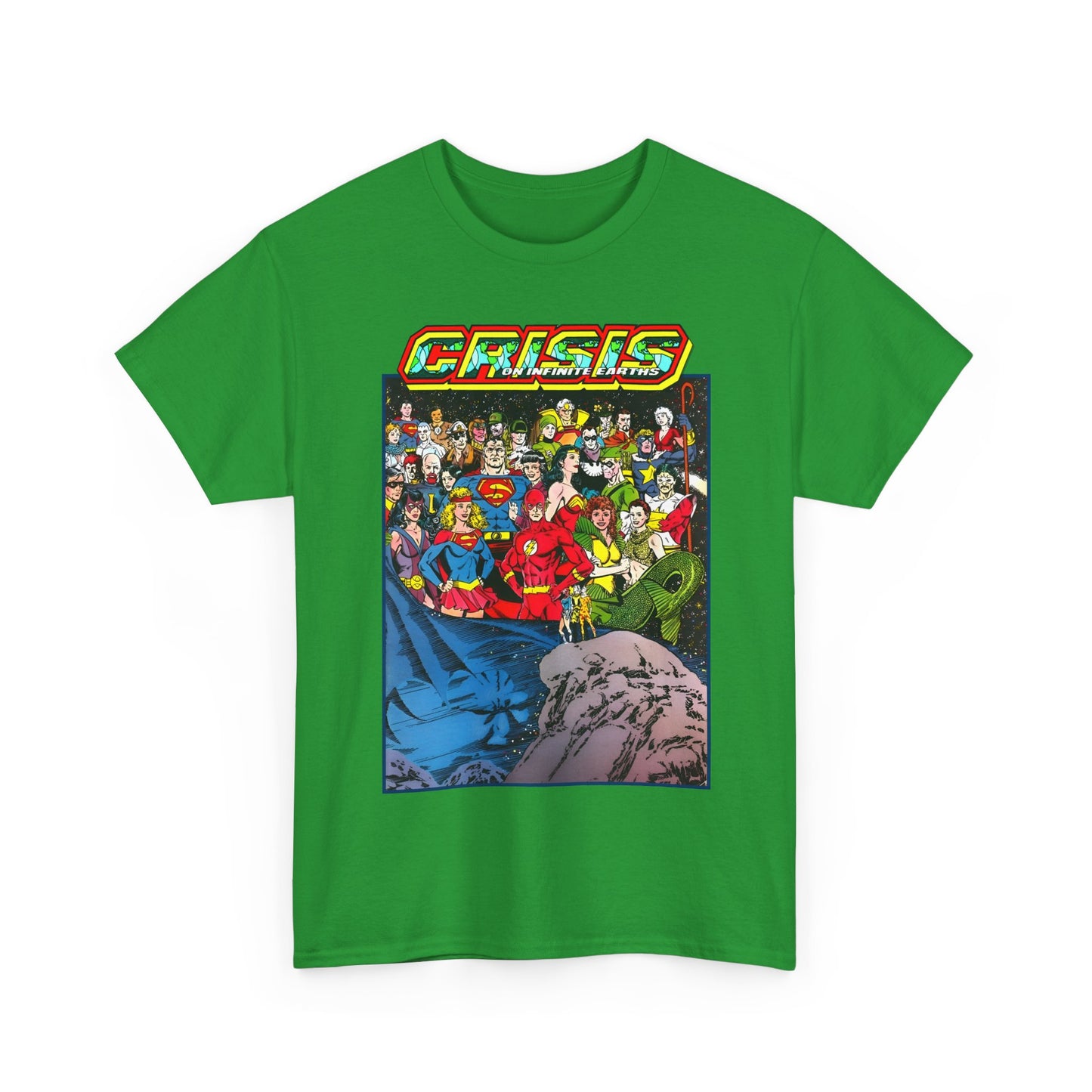 Crisis on Infinite Earths T-Shirt - George Perez Art - Supergirl, Flash, Huntress, Starman, Earth 3 Luthor, Lori Lemaris, Aquagirl, Earth 2 Robin - DC Comics