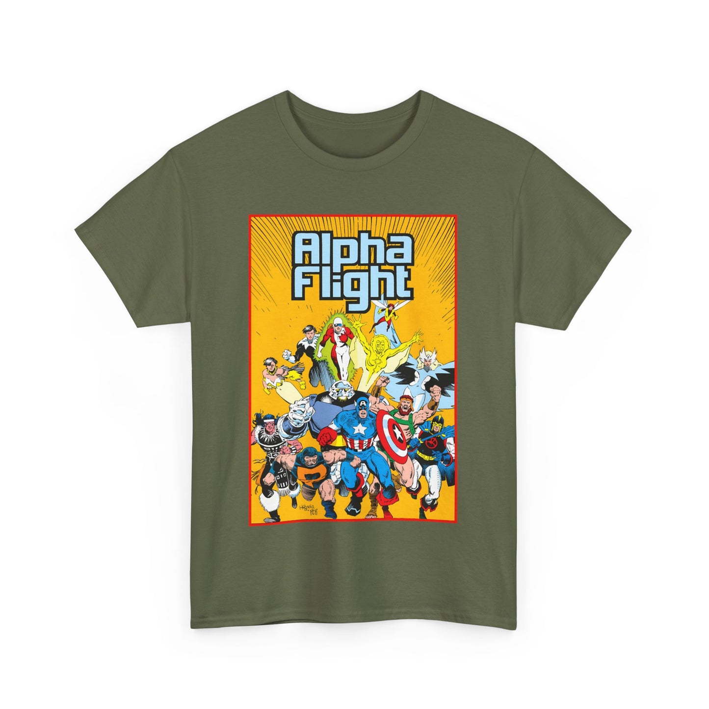 Alpha Flight T-Shirt - Mike Mignola Art - Northstar, Aurora, Snowbird, Shaman, Puck - Avengers: Captain America, Captain Marvel, Hercules, Black Knight - Marvel Comics