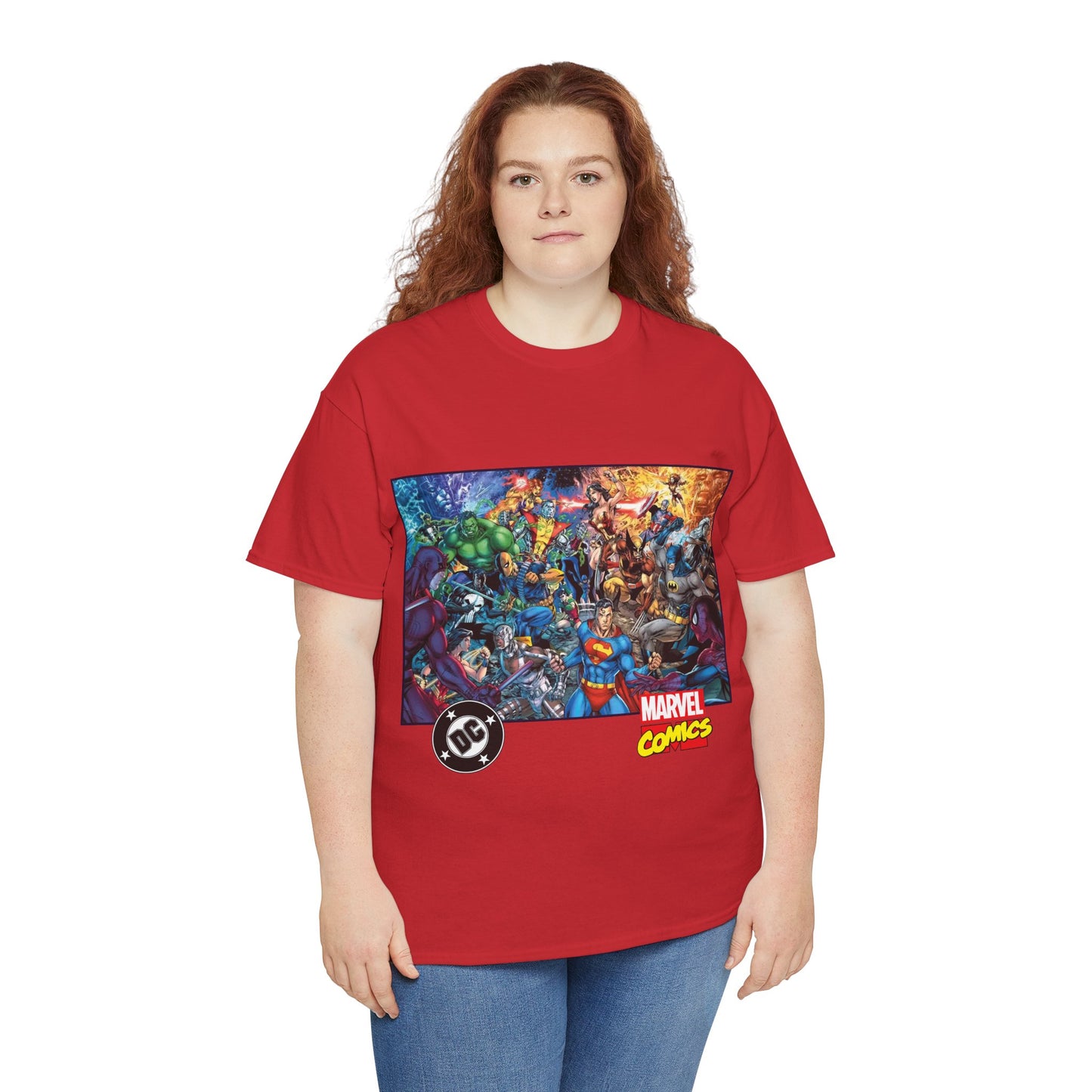 DC Vs Marvel T-Shirt - Jim Lee Art - Batman, Superman, Spider-Man, Wolverine, Wonder Woman, Daredevil, Hulk, Captain America, Deathstroke, Storm, Colossus - DC Comics, Marvel Comics Crossover