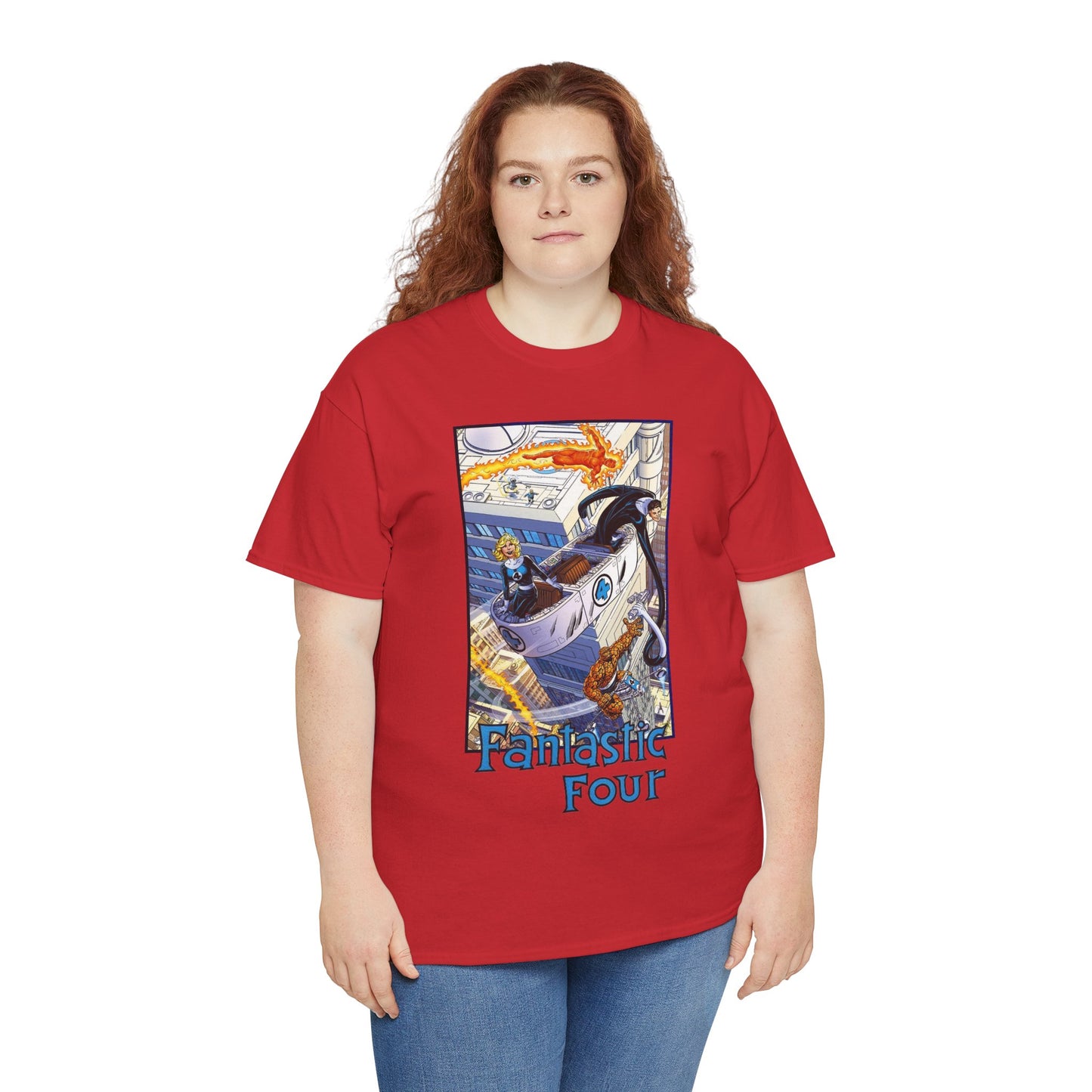 Fantastic Four T-Shirt - John Byrne Art - Invisible Woman, Thing, Human Torch, Reed Richards - Fantasticar, Baxter Building - Marvel Comics