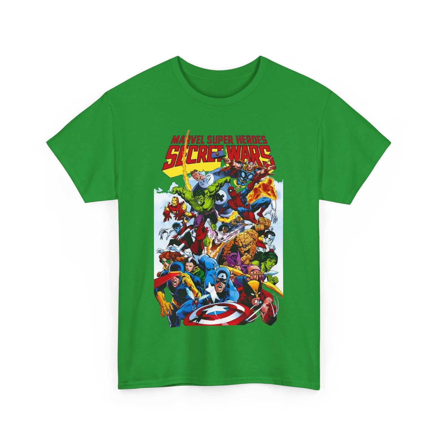 Secret Wars T-Shirt - Spider-man, Wolverine, Iron Man, Captain America, Cyclops, Rogue, Hulk, Mr Fantastic, The Thing - Classic Marvel Comics 1980s Series - The Beyonder