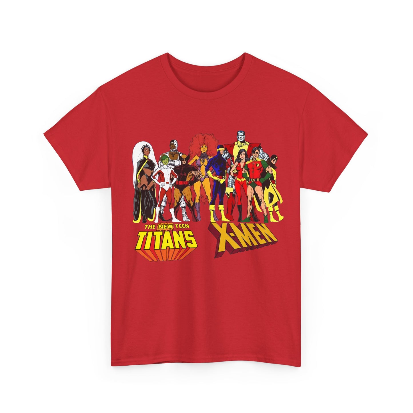 Uncanny X-Men & New Teen Titans T-Shirt - Wolverine, Cyclops, Storm, Wonder Girl, Robin, Cyborg, Raven - Phil Jimenez Art - DC Comics/Marvel Comics Crossover