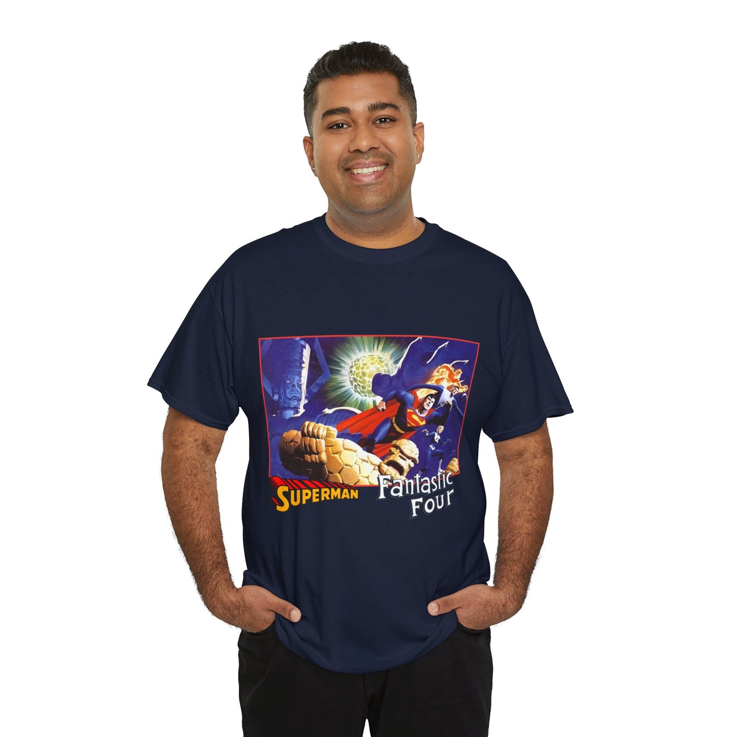 Superman & Fantastic Four T-Shirt - Marvel, DC Comics - Alex Ross, Dan Jurgens - 1990s Crossover Vs Galactus
