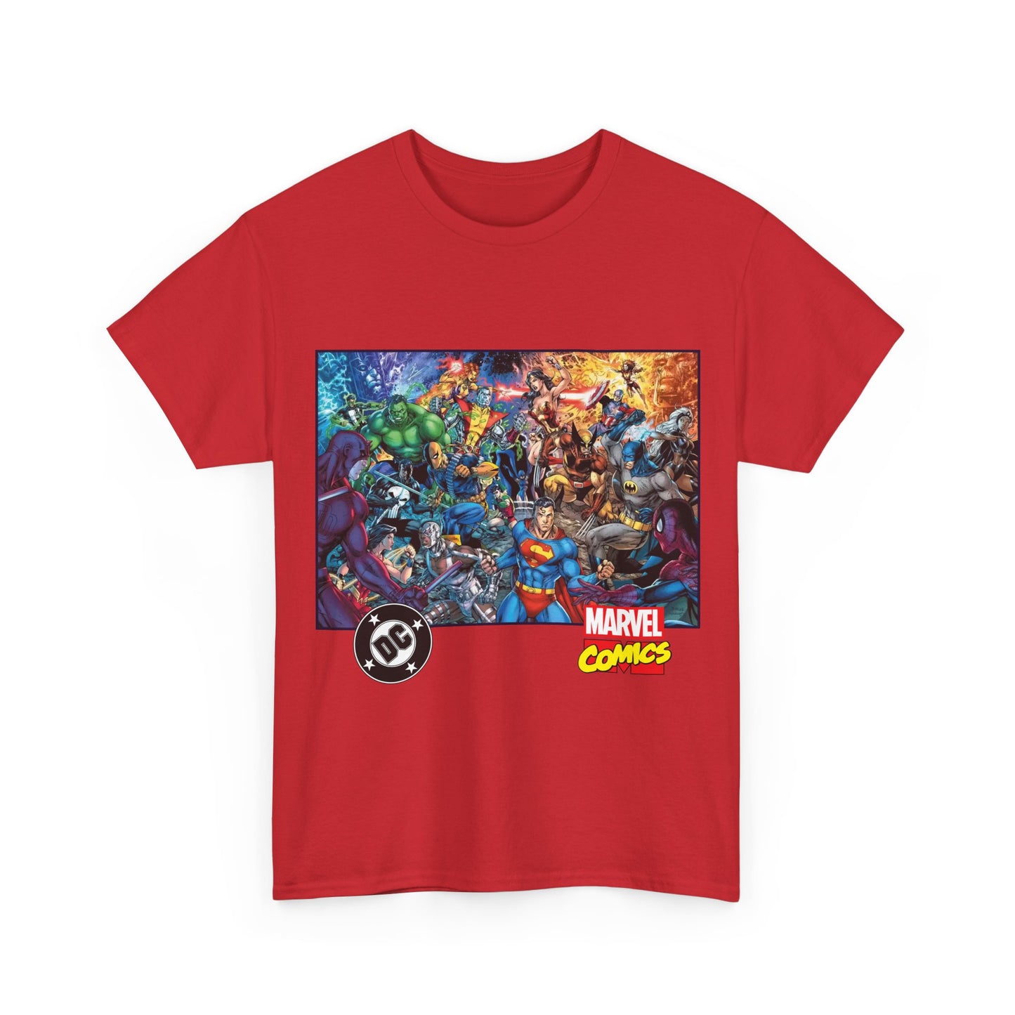 DC Vs Marvel T-Shirt - Jim Lee Art - Batman, Superman, Spider-Man, Wolverine, Wonder Woman, Daredevil, Hulk, Captain America, Deathstroke, Storm, Colossus - DC Comics, Marvel Comics Crossover