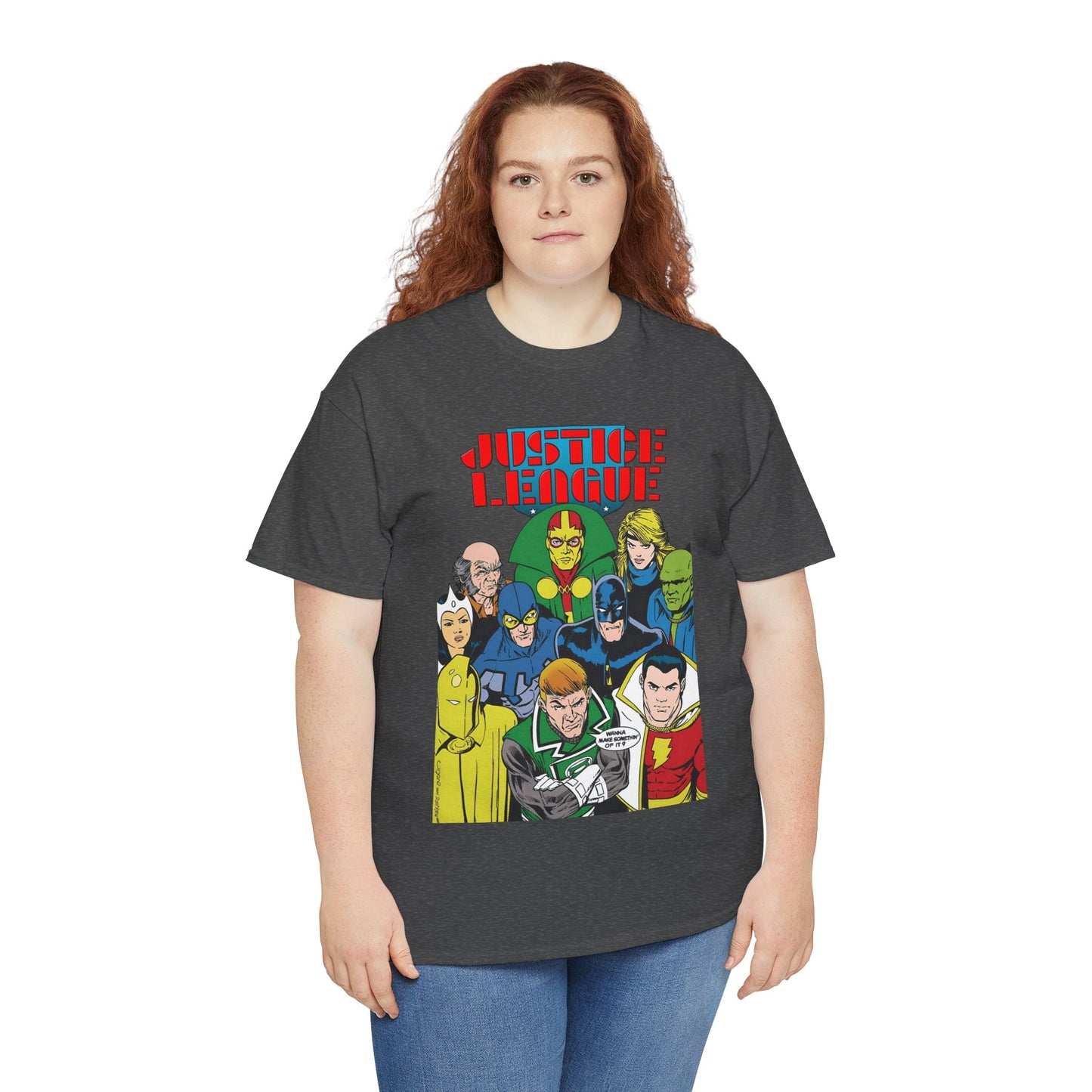 Justice League International T-Shirt - Kevin Maguire Art - JLI - DC Comics - Blue Beetle, Dr Fate, Batman, Mr Miracle, Martian Manhunter - Guy Gardner