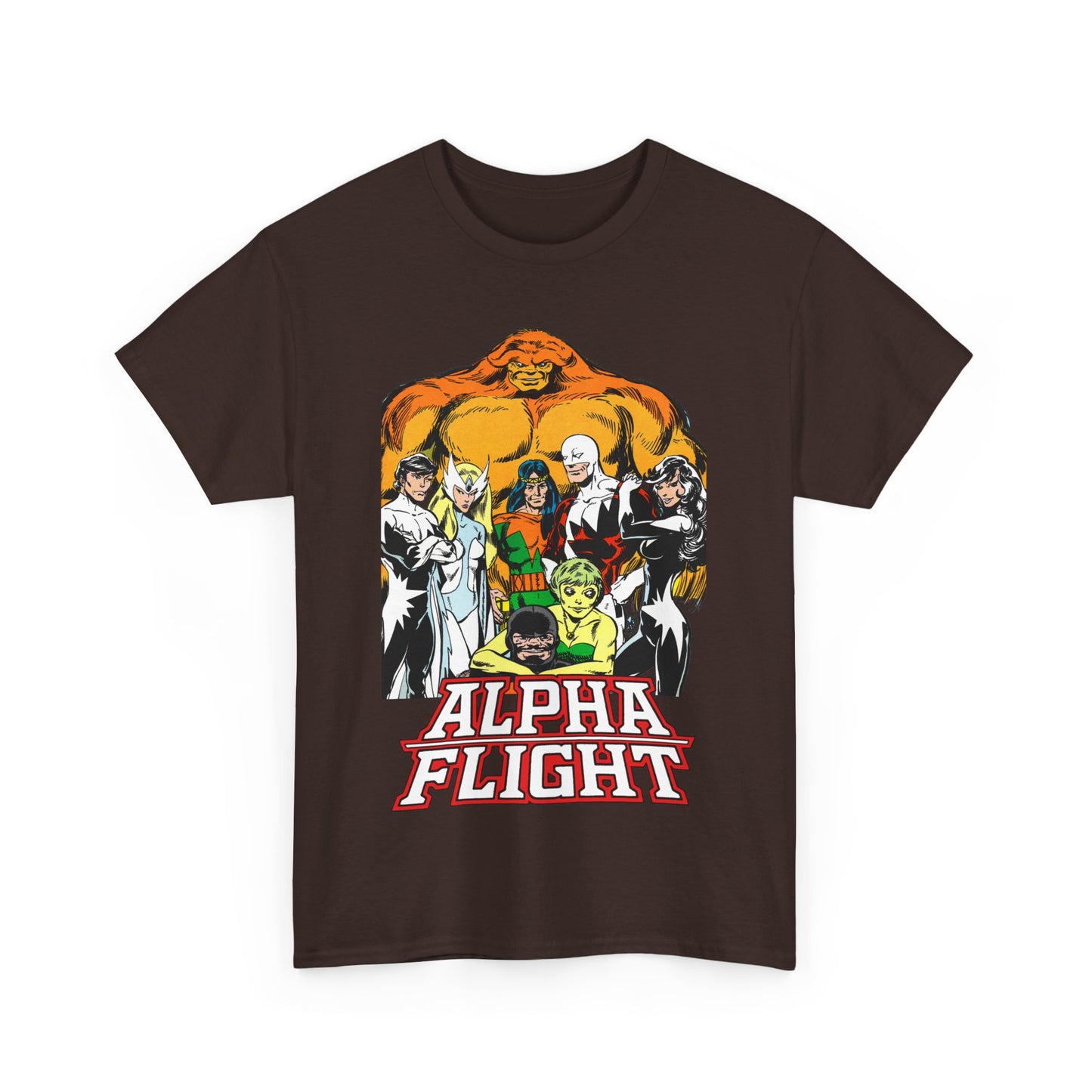 Alpha Flight T-Shirt - John Byrne Art - Northstar, Aurora, Guardian, Puck, Snowbird, Shaman, Sasquatch - Canada's Superhero Team - X-Men Connection - Marvel Comics