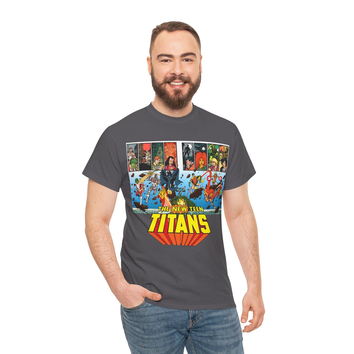 New Teen Titans T-Shirt - George Perez Art - Robin, Wonder Girl, Cyborg, Raven, Starfire, Kid Flash - DC Comics